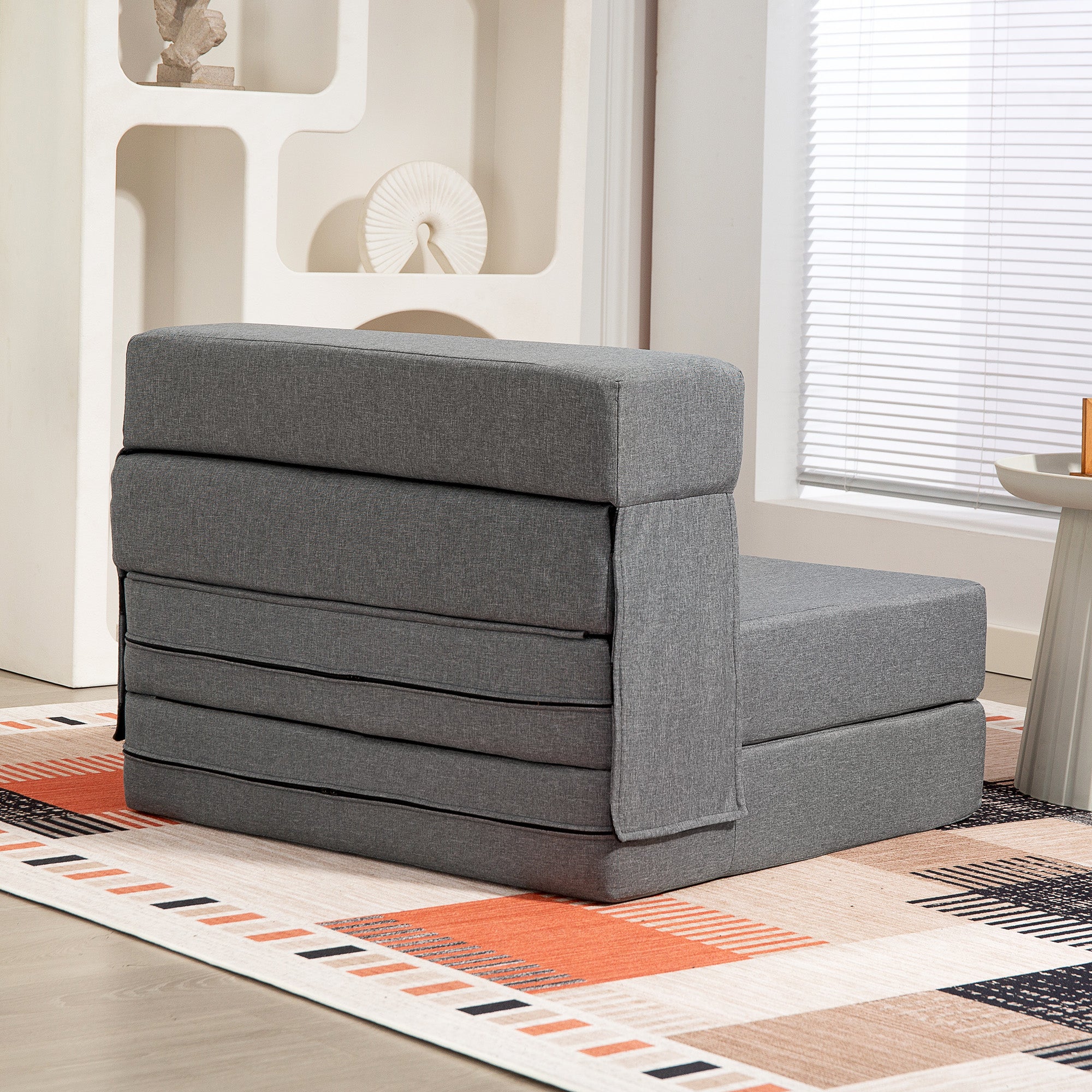 Fauteuil convertible 1 place fauteuil lit pliant chauffeuse 1 place 3 en 1 avec assise rembourré, coussin inclus, matelas pliable portable pour invités, salon, petit espace, charge 120 kg, gris