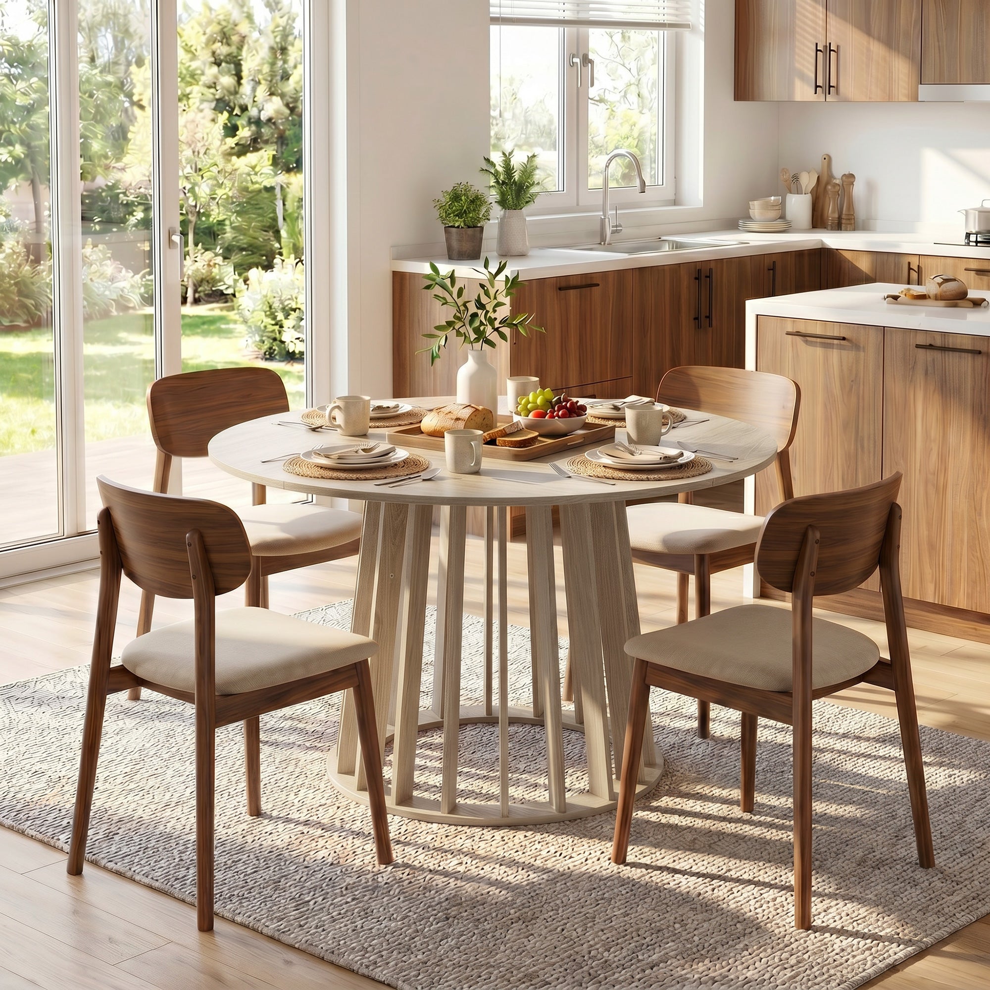 Table à Manger Ronde pour 4 à 6 Personnes, Ø 120 x 75 cm, Table de Cuisine avec Piétement à Lattes Robuste, Style Moderne, pour Salle à Manger, Cuisine, Salon, Bois Naturel