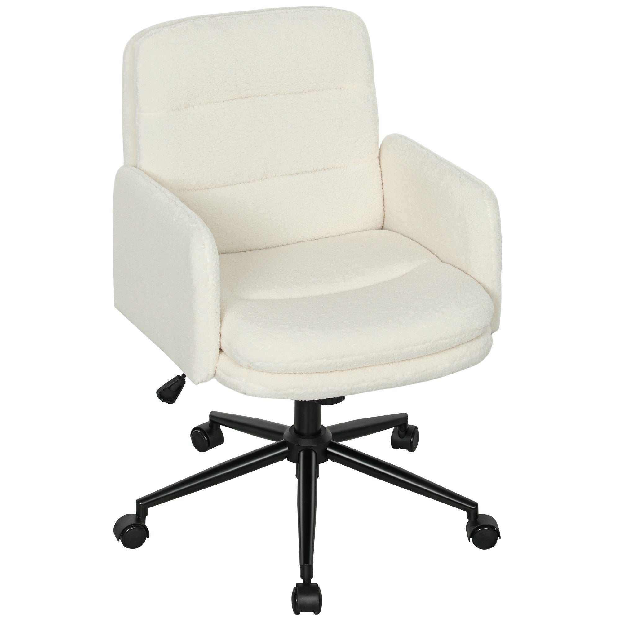 Chaise de bureau, fauteuil ergonomique en tissu effet laine bouclée avec hauteur réglable, fonction de bascule, pivotant 360° et assise rembourrée, pour salon, chambre, télétravail, crème
