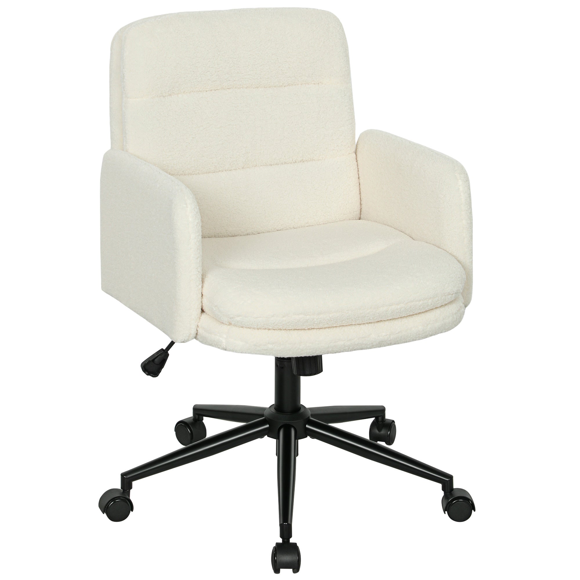 Chaise de bureau, fauteuil ergonomique en tissu effet laine bouclée avec hauteur réglable, fonction de bascule, pivotant 360° et assise rembourrée, pour salon, chambre, télétravail, crème