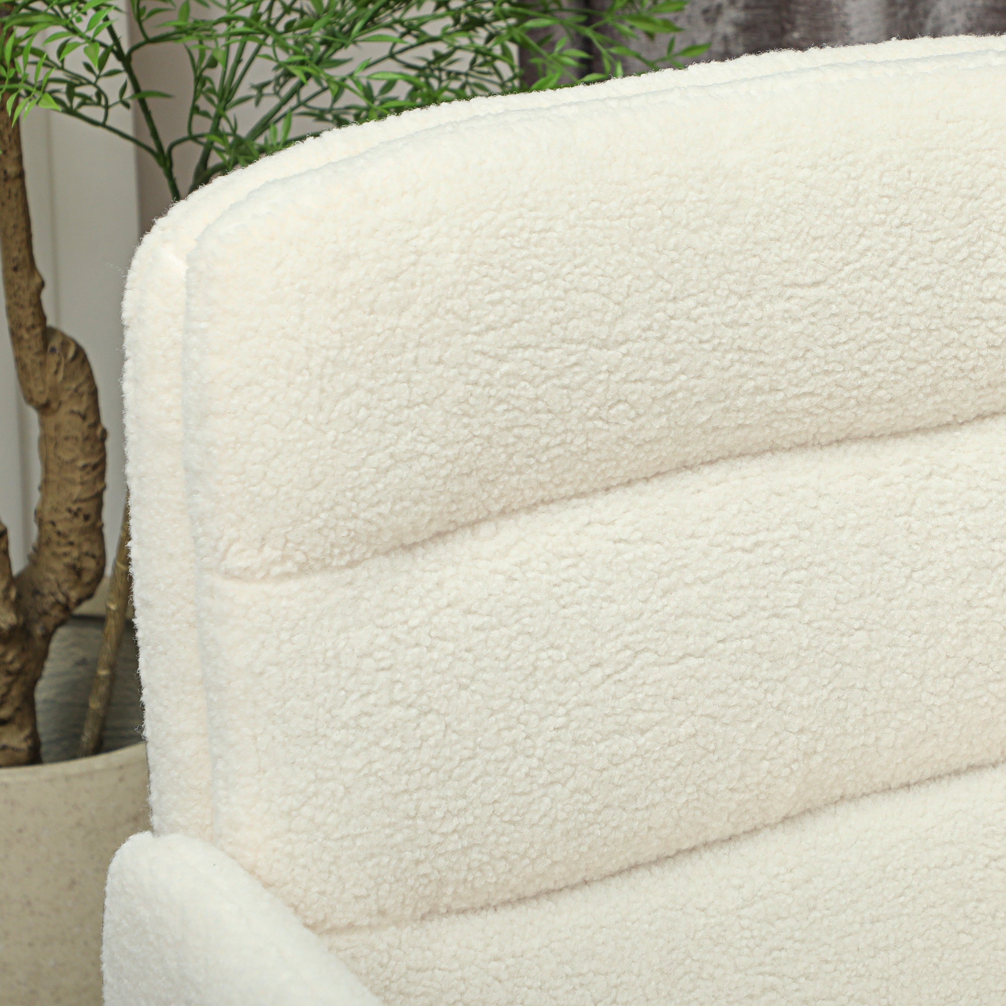 Chaise de bureau, fauteuil ergonomique en tissu effet laine bouclée avec hauteur réglable, fonction de bascule, pivotant 360° et assise rembourrée, pour salon, chambre, télétravail, crème