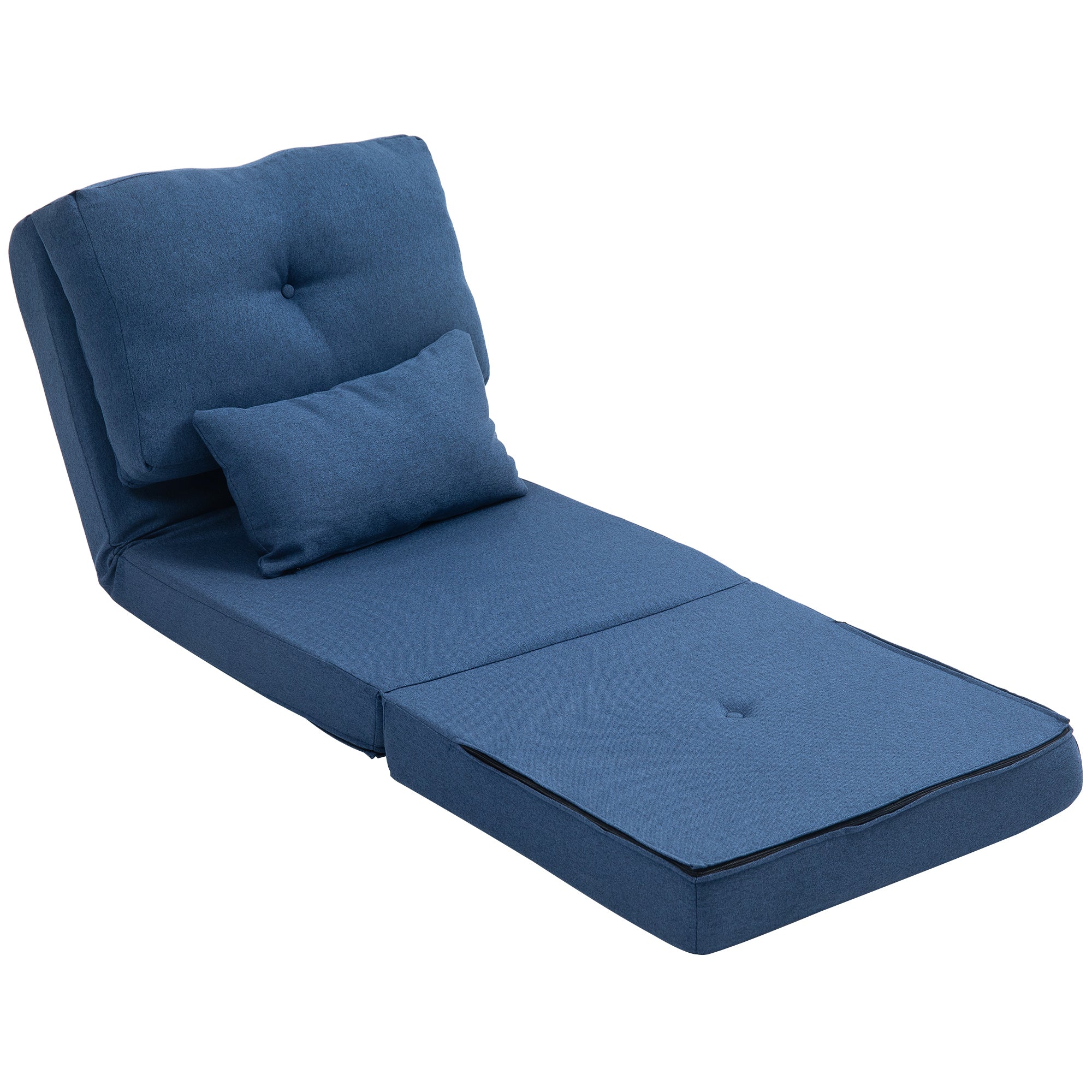 Fauteuil convertible 1 place fauteuil paresseux lit chauffeuse 1 place - coussin inclus, dossier réglable - salon, charge 120 kg, tissu lin bleu foncé