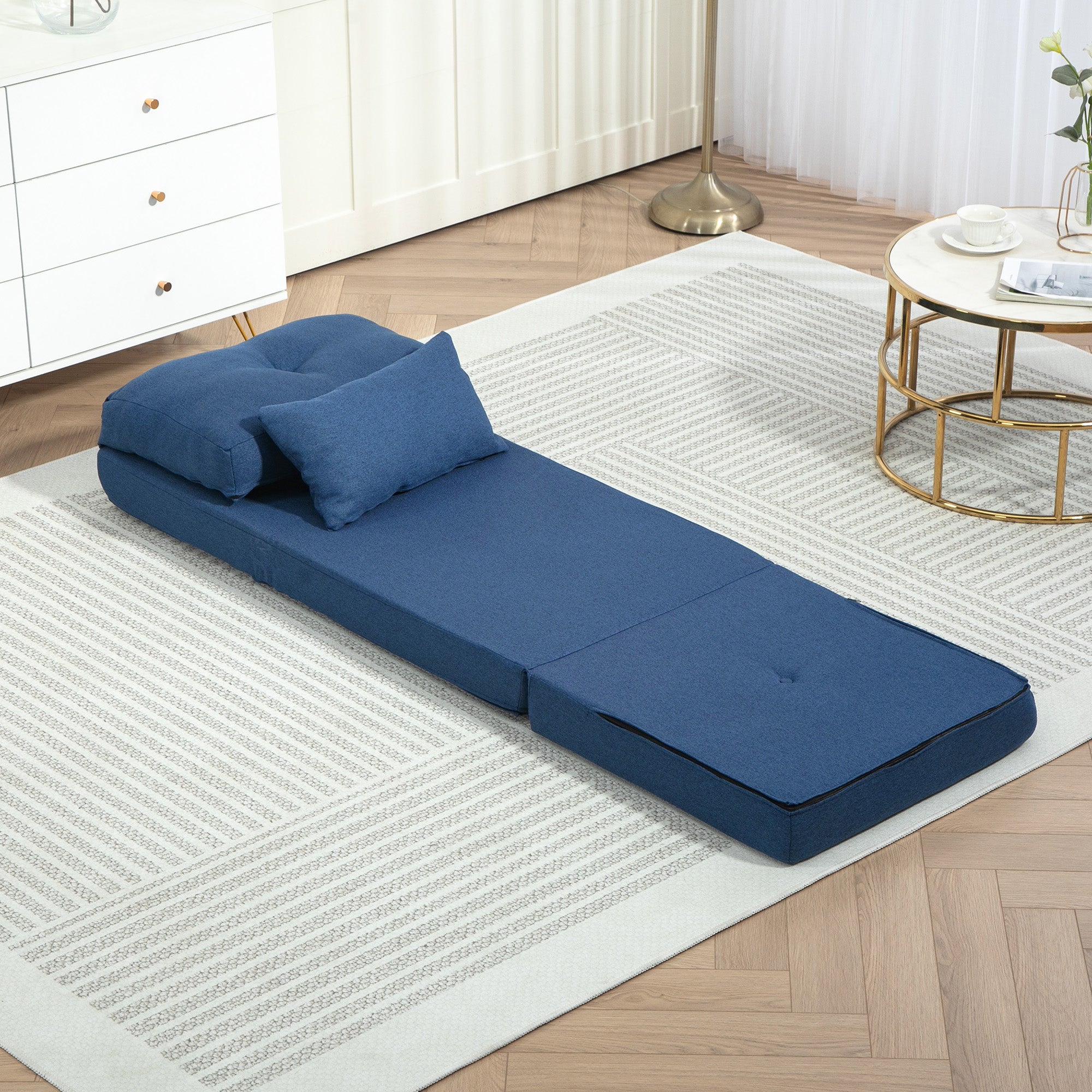 Fauteuil convertible 1 place fauteuil paresseux lit chauffeuse 1 place - coussin inclus, dossier réglable - salon, charge 120 kg, tissu lin bleu foncé