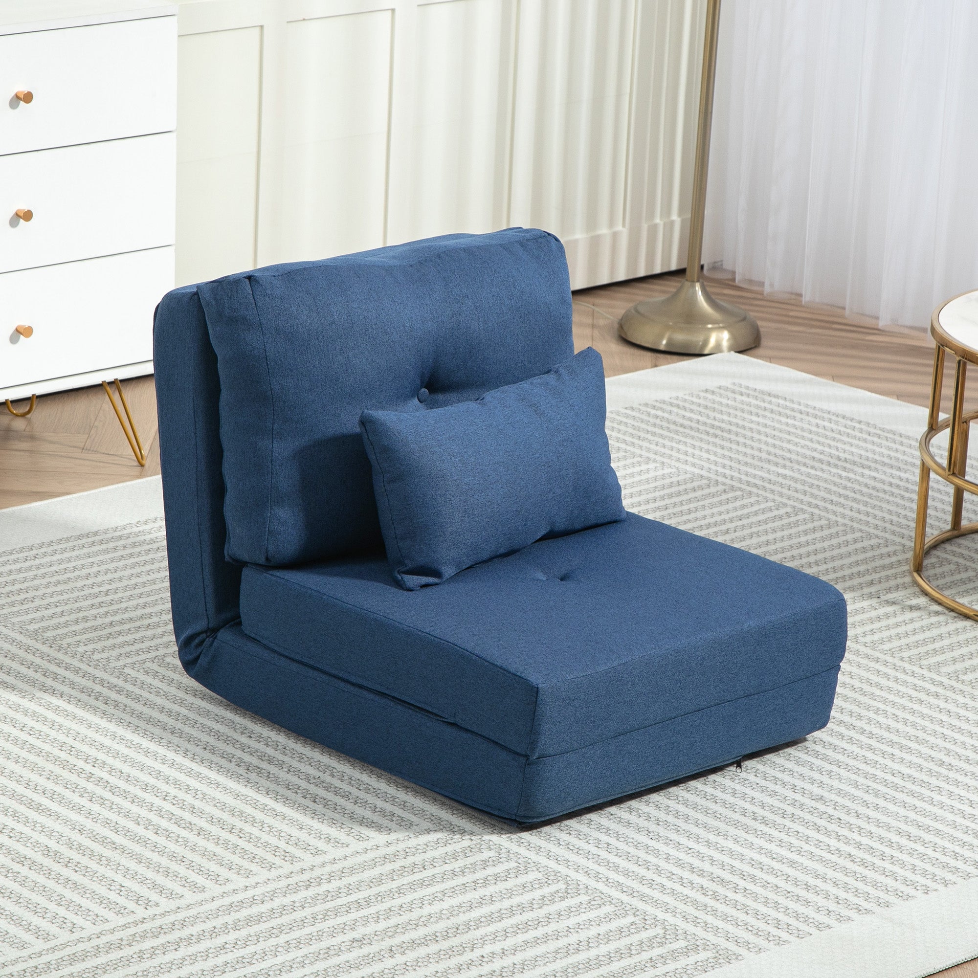Fauteuil convertible 1 place fauteuil paresseux lit chauffeuse 1 place - coussin inclus, dossier réglable - salon, charge 120 kg, tissu lin bleu foncé