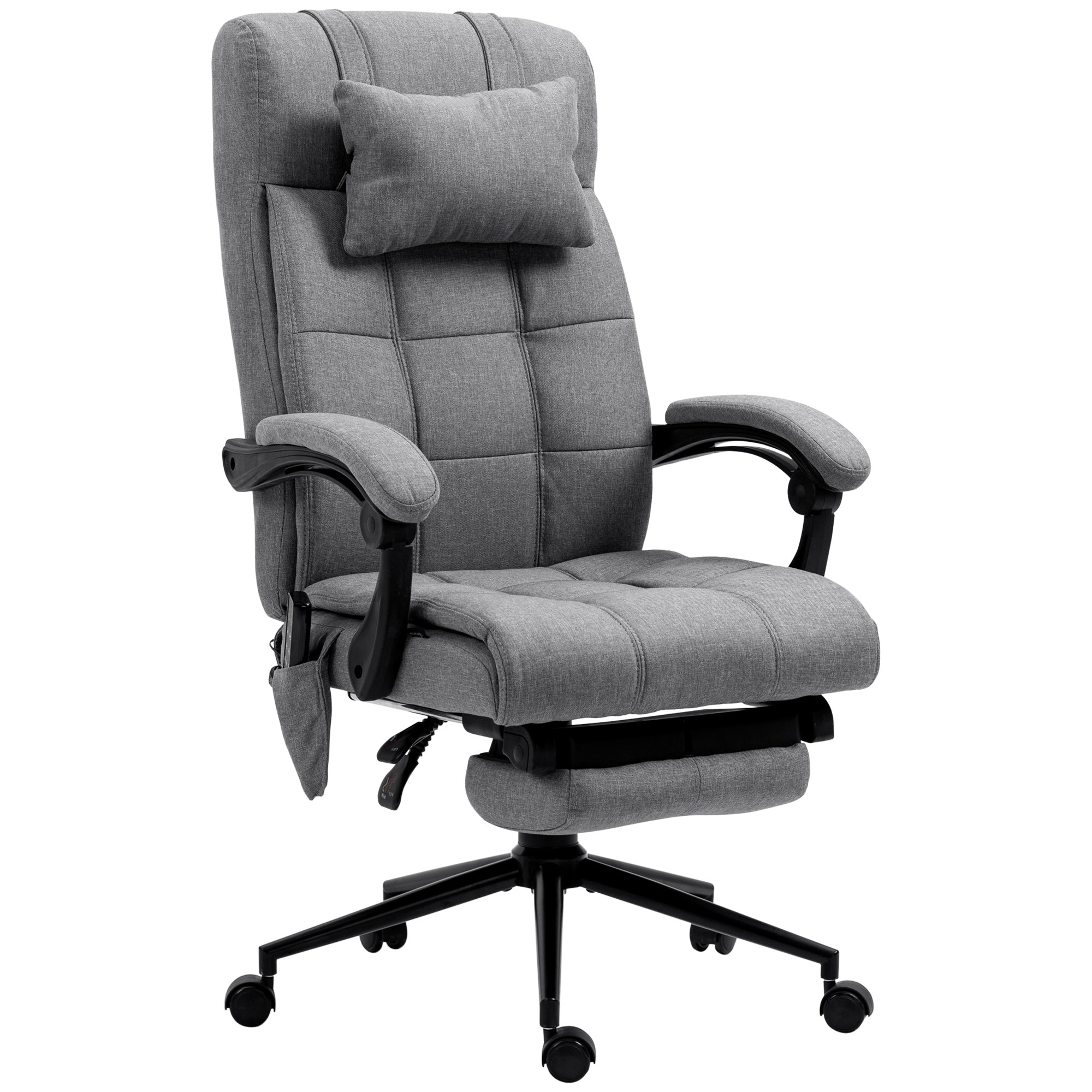 Fauteuil de bureau avec massage et chauffant, chaise de bureau ergonomique, repose-pied, vérin à gaz TUV, appuie-tête amovible et dossier inclinable, hauteur réglable, gris