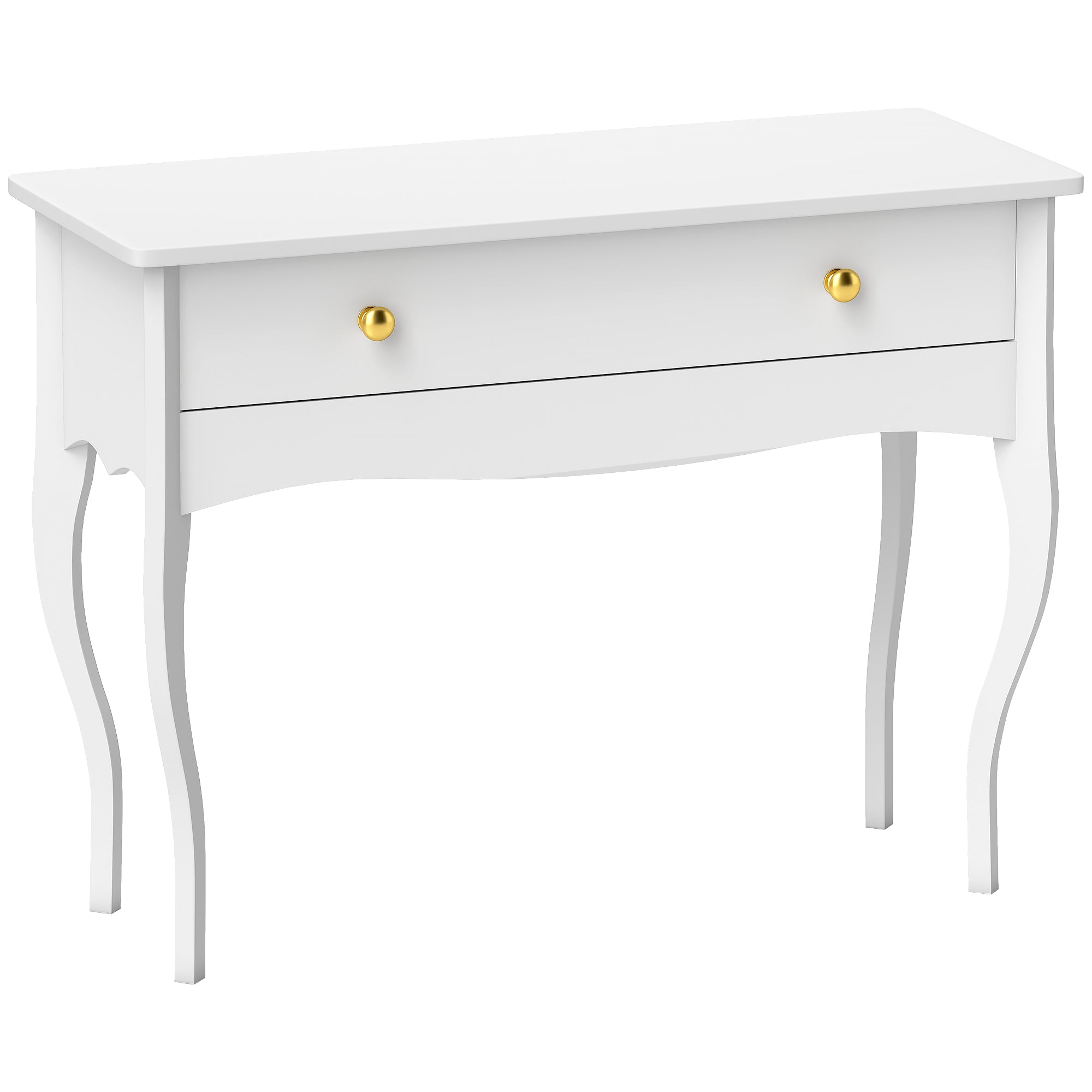 Coiffeuse, table de maquillage avec grand tiroir et pieds cabriole, bureau coiffeuse pour chambre à coucher, 100 x 40 x 74 cm, blanc