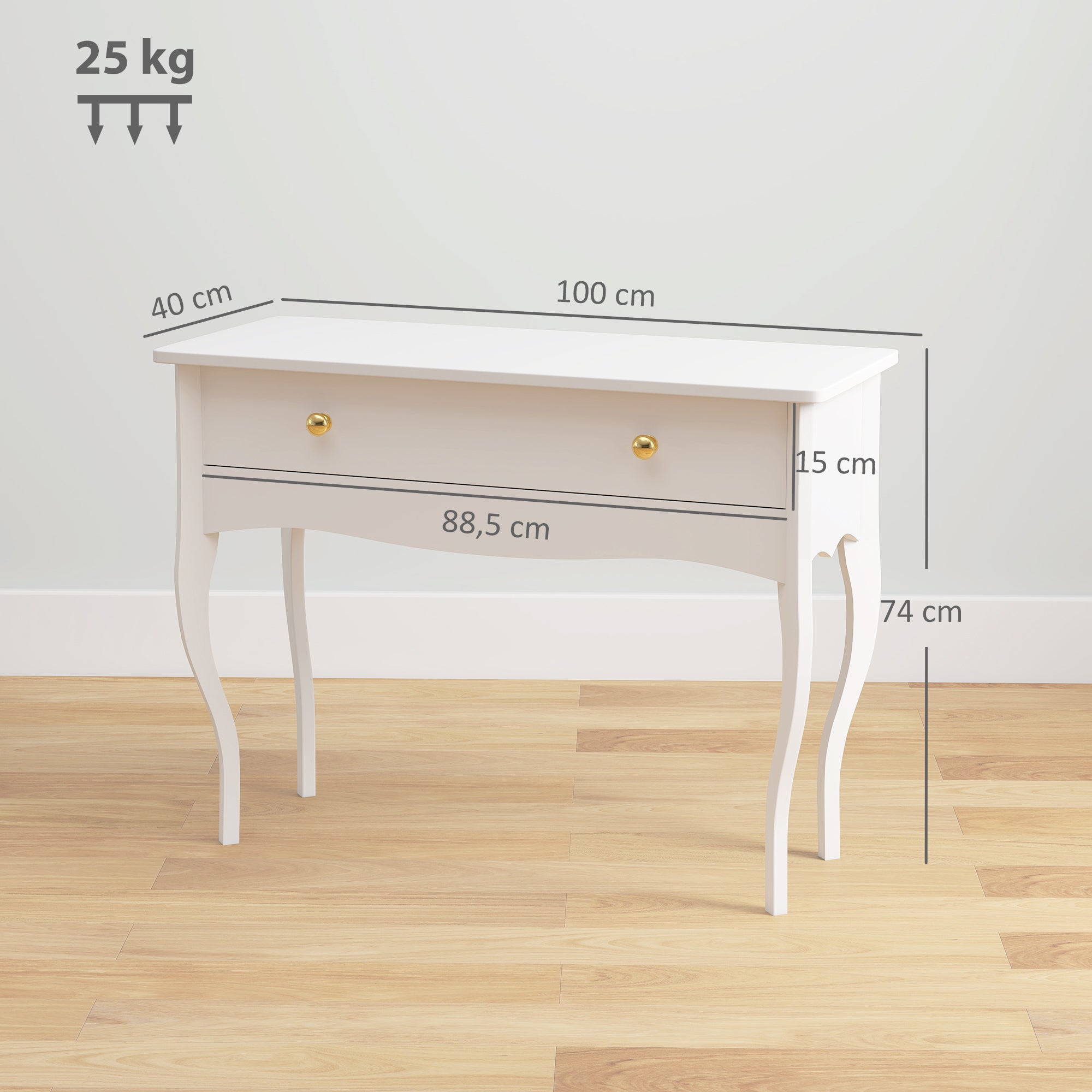 Coiffeuse, table de maquillage avec grand tiroir et pieds cabriole, bureau coiffeuse pour chambre à coucher, 100 x 40 x 74 cm, blanc