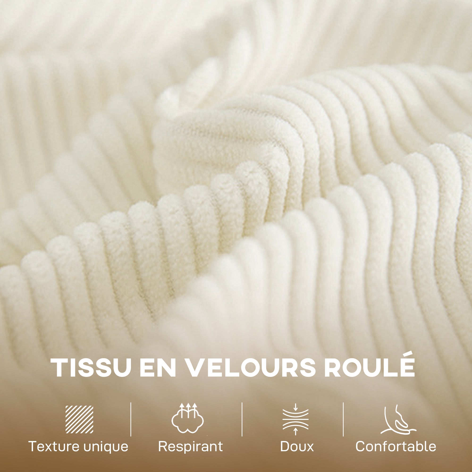 Canapé 2 places en velours côtelé, canapé de salon moderne 134 cm, assise rembourrée, coussin à ressorts, dossier épais, pieds en bois d'hévéa, pour chambre, appartement, petit espace, crème