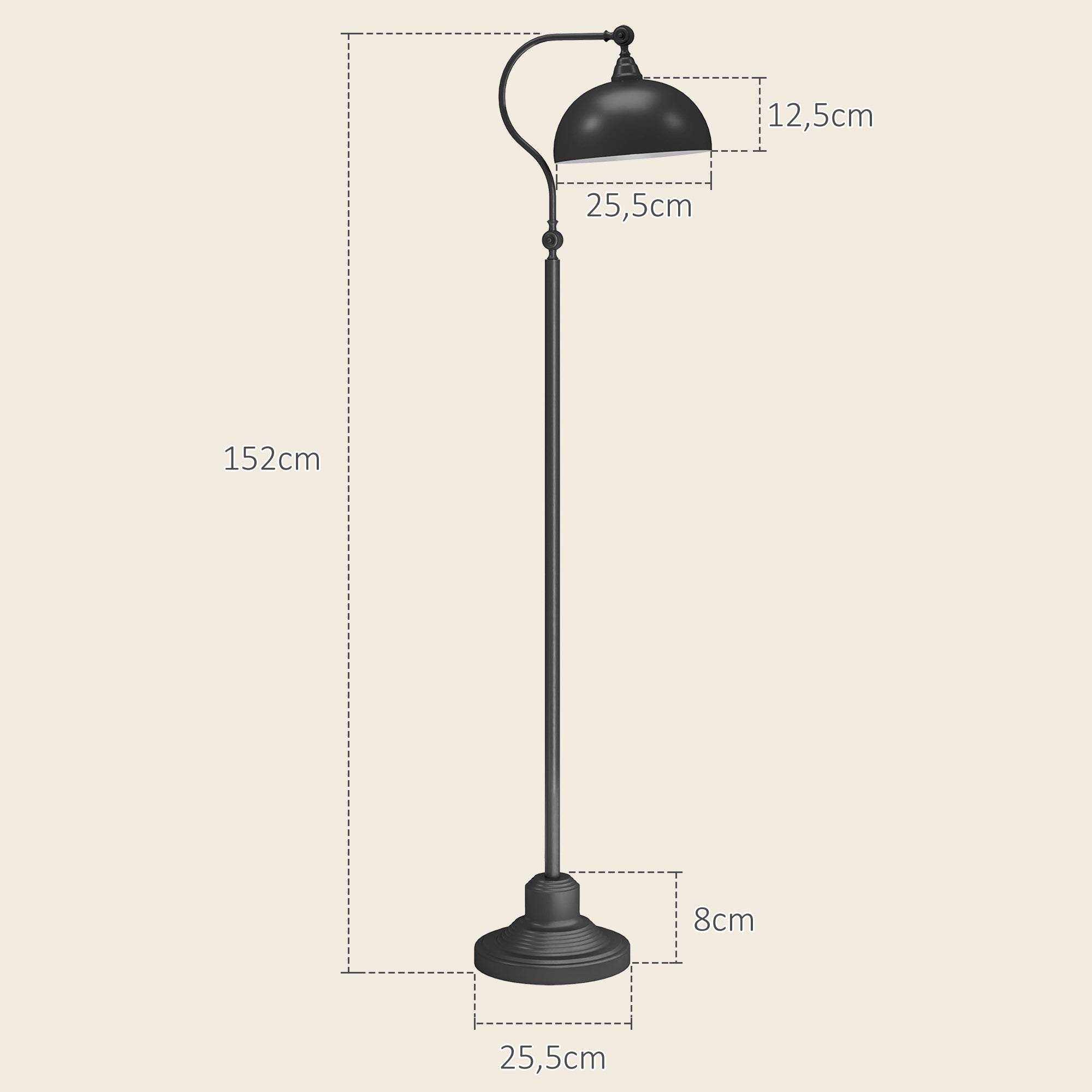 Lampadaire sur pied salon rotatif à 180°, lampadaire à arc avec abat-jour réglable, interrupteur, lampe sur pied E27, lampe de lecture en métal, pour salon, chambre, bureau, noir