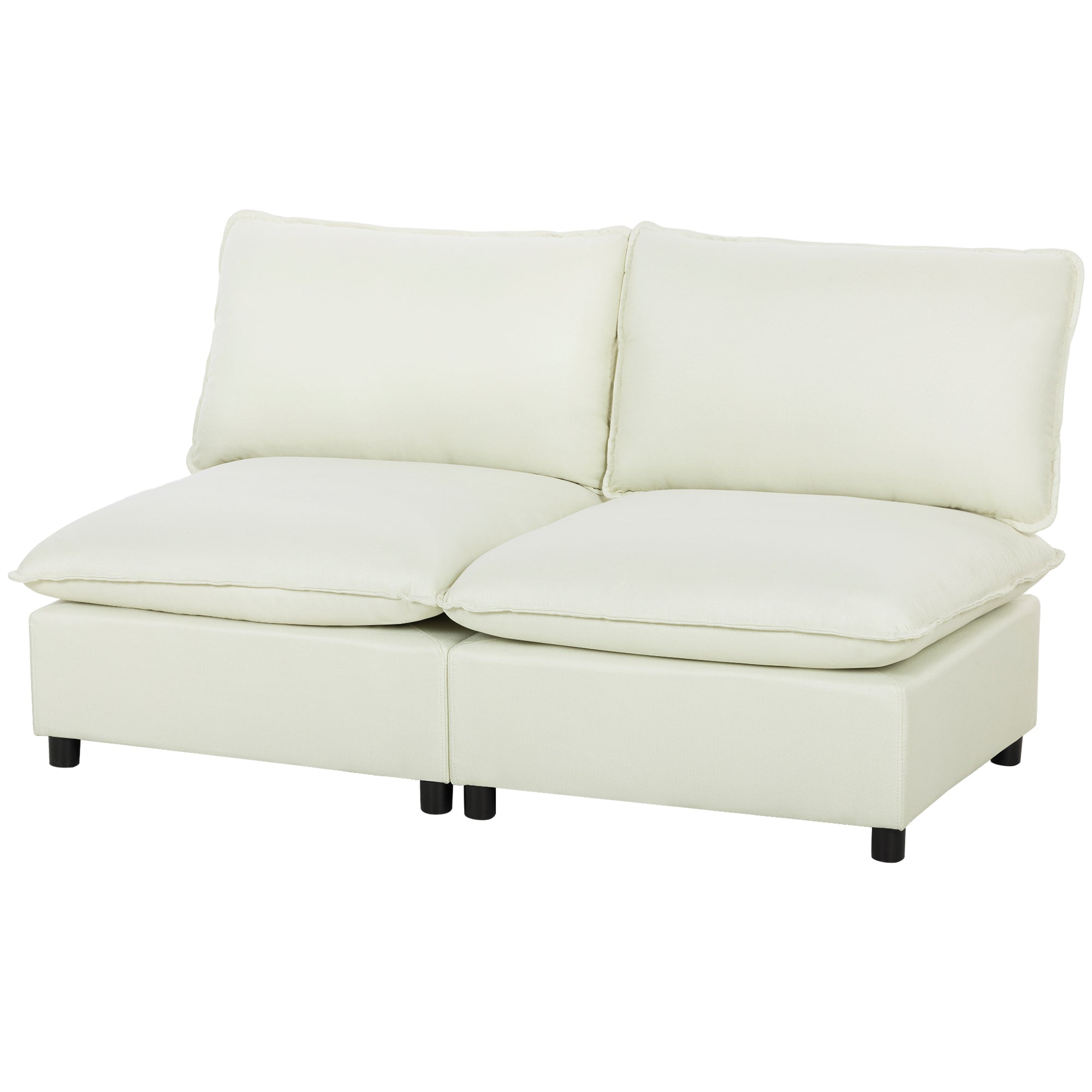 Canapé 2 places modulable, canapé de salon moderne 146 cm sans accoudoirs avec assise large, coussins épais, tissu en lin, pour chambre, appartement, petit espace, crème