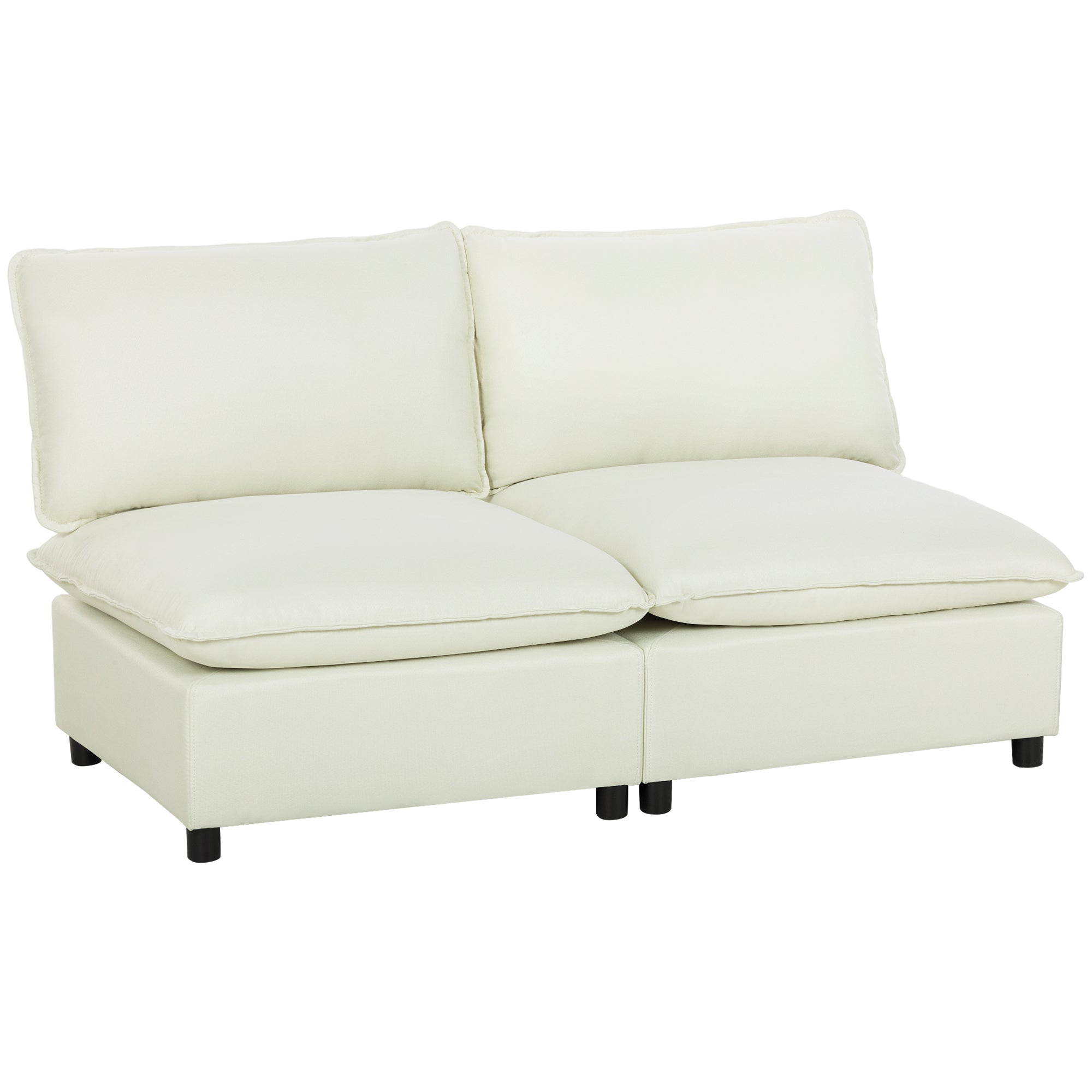 Canapé 2 places modulable, canapé de salon moderne 146 cm sans accoudoirs avec assise large, coussins épais, tissu en lin, pour chambre, appartement, petit espace, crème