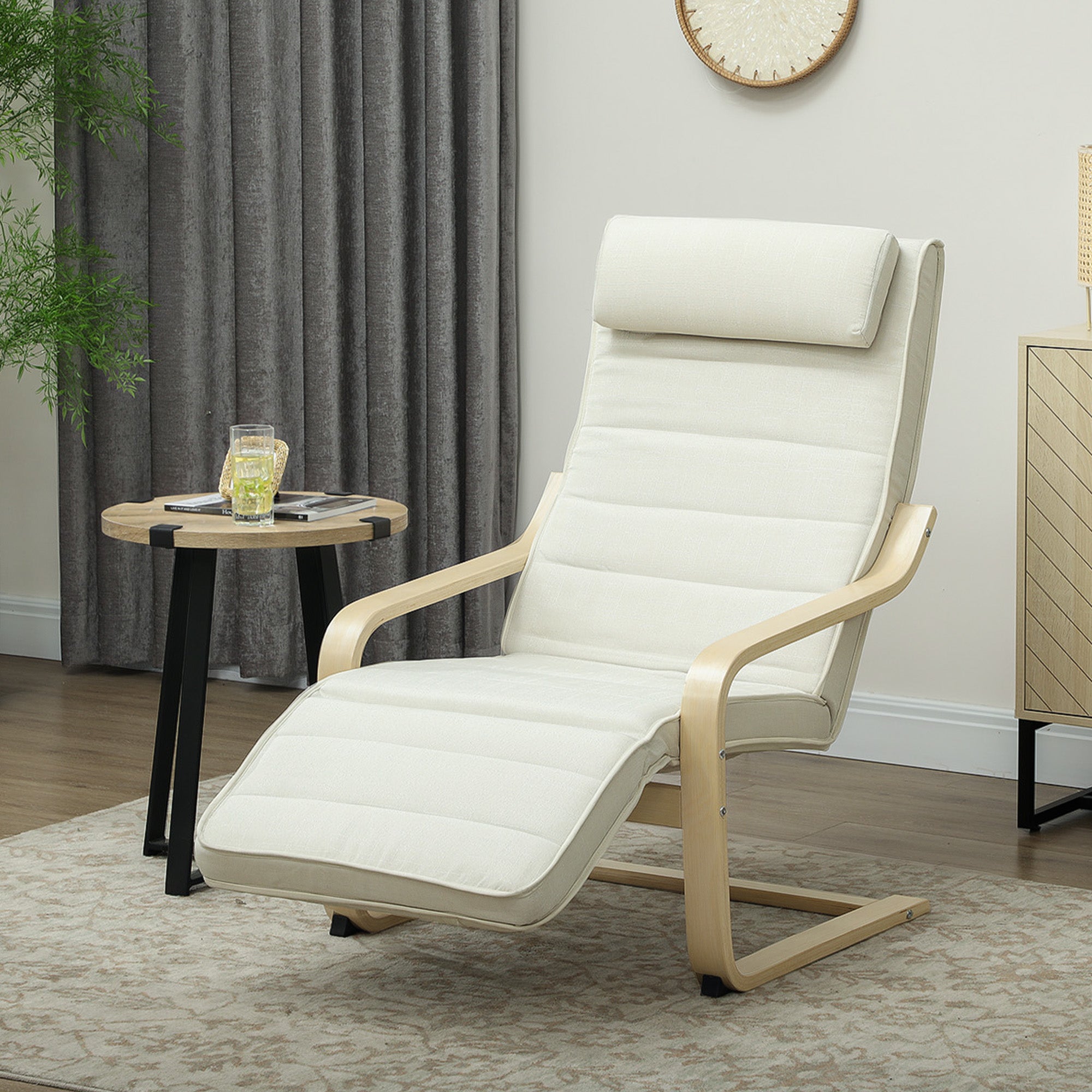 Fauteuil de salon, fauteuil relax massant et chauffant avec dossier haut, appui-tête, repose-pieds réglable, télécommande et poche latérale, tissu aspect lin, pour chambre salon, crème