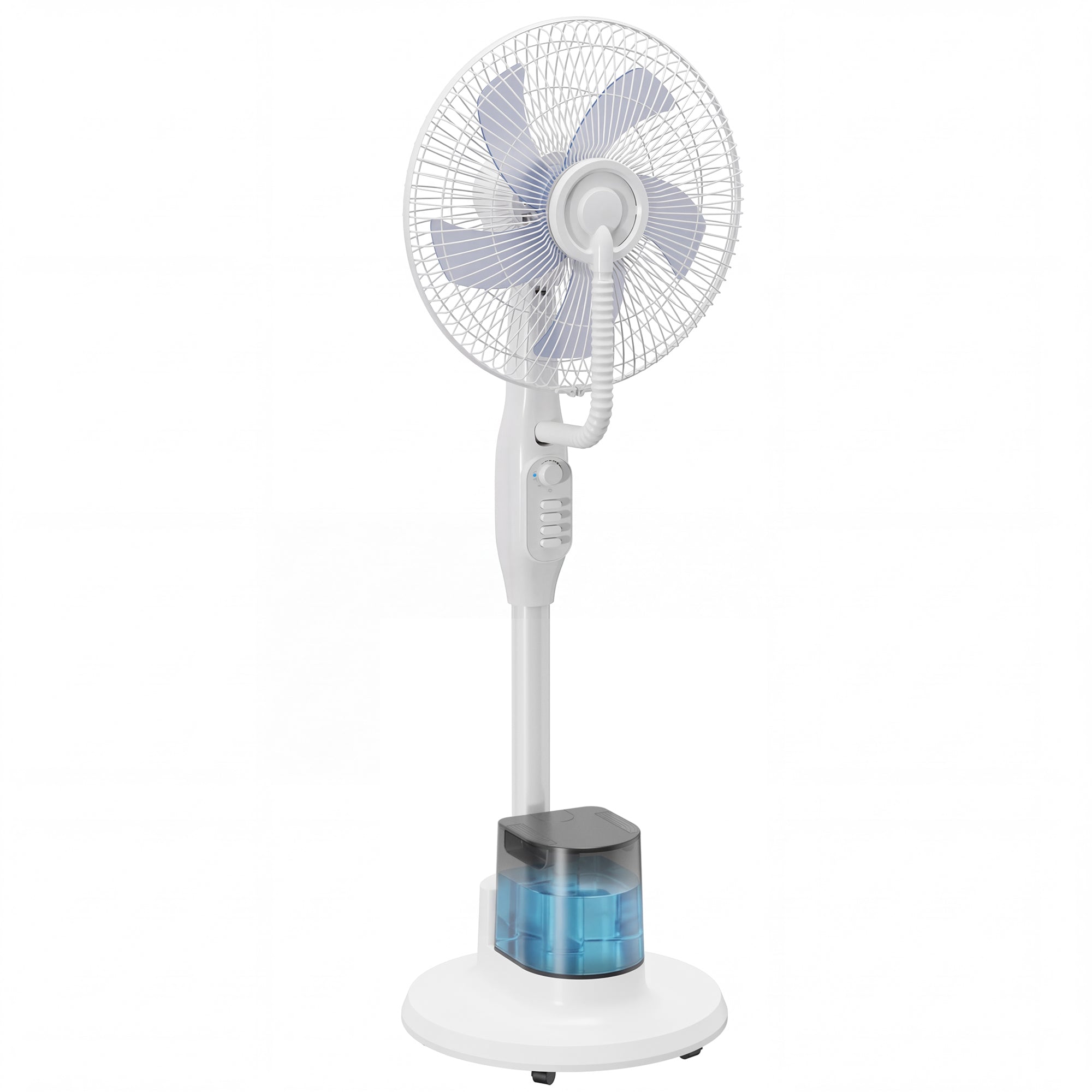 Ventilateur brumisateur 90W, ventilateur sur pied 128cm avec oscillation à 70°, 3 vitesses, réservoir d'eau 3,5 L, 5 roues, pour maison, bureau, blanc