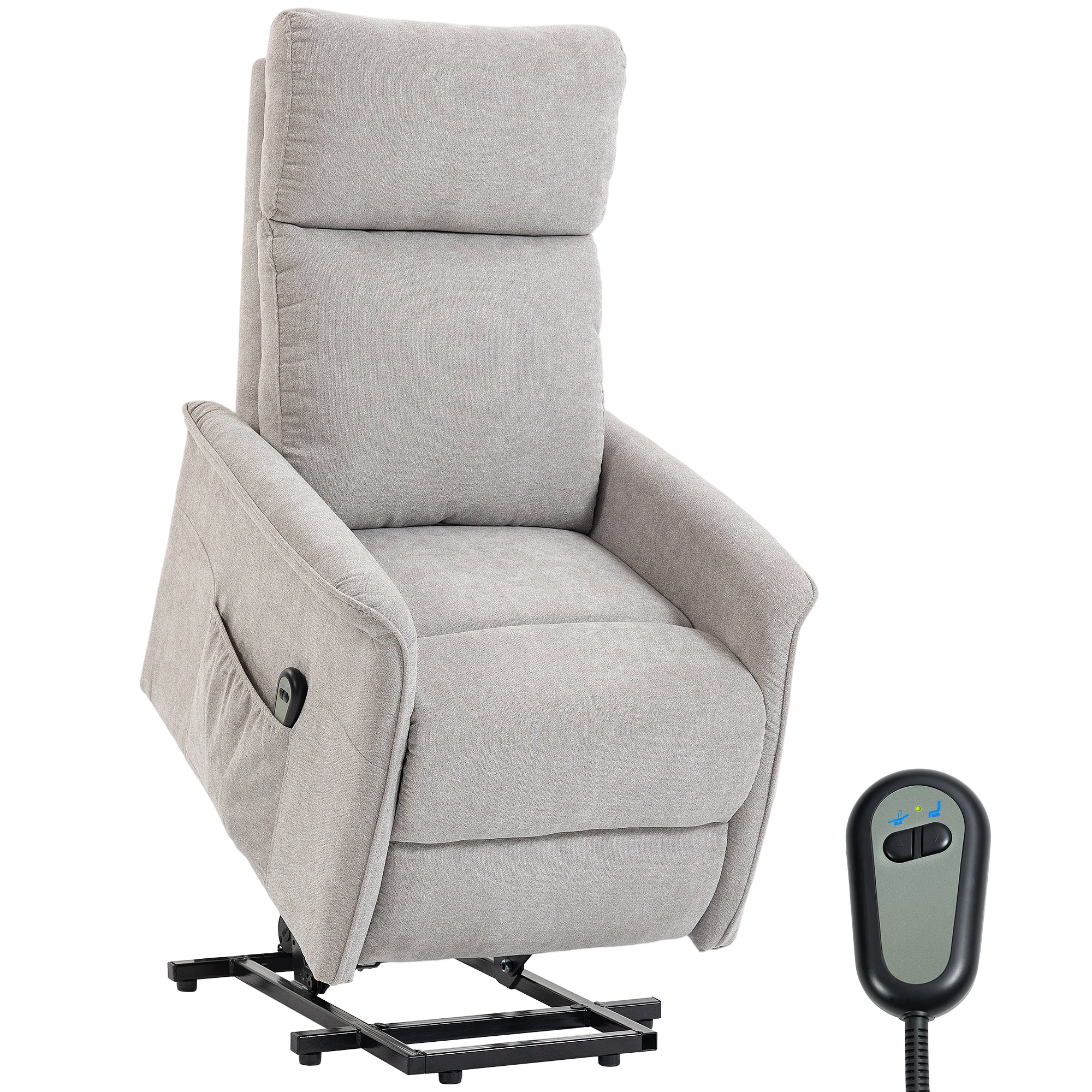 Fauteuil Releveur Électrique, Fauteuil Relax Électrique en Chenille, Dossier Inclinable, Coussin à Ressorts, Télécommande et Poches Latérales, pour Personnes Âgées, Montage Facile, Gris Clair