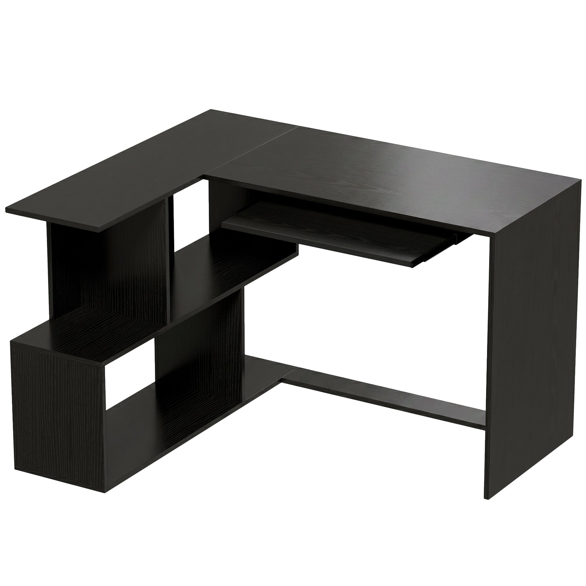 Bureau d'Angle, 120 x 100 x 76 cm, Bureau Informatique en L avec Plateau de Clavier, 4 Compartiments Ouverts, Style Moderne, Table de Travail pour Domicile, Chambre, Petit Espace, Noir