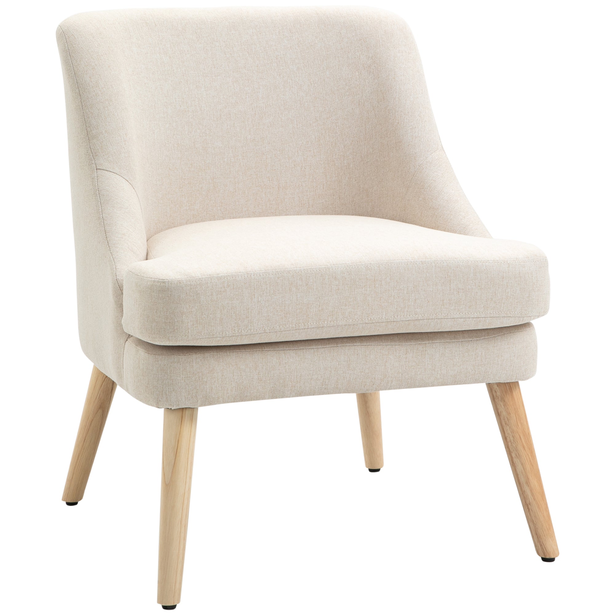 Fauteuil Scandinave Fauteuil salon confortable Fauteuil pour chambre Pieds en Bois Massif revêtement Tissu Lin beige