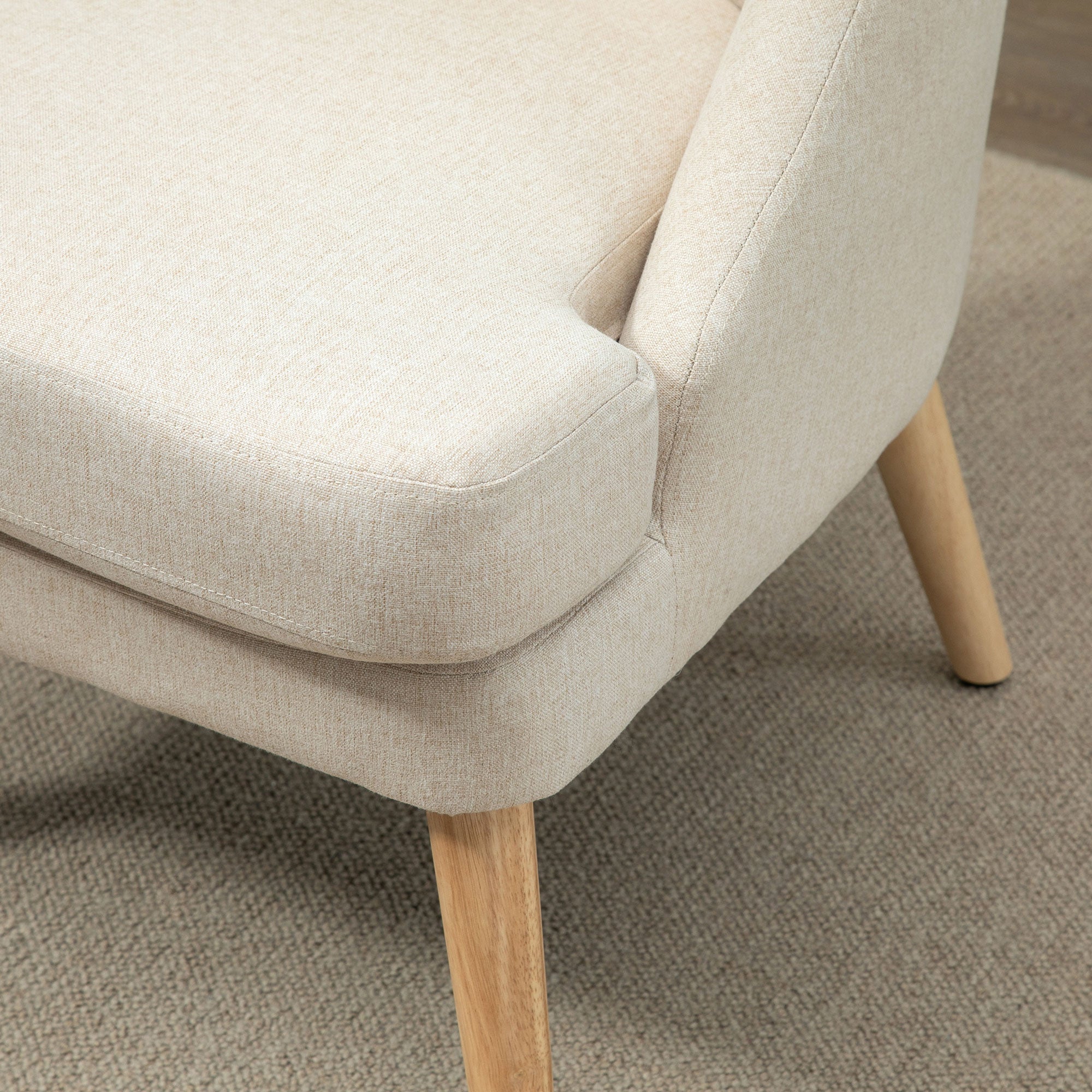 Fauteuil Scandinave Fauteuil salon confortable Fauteuil pour chambre Pieds en Bois Massif revêtement Tissu Lin beige