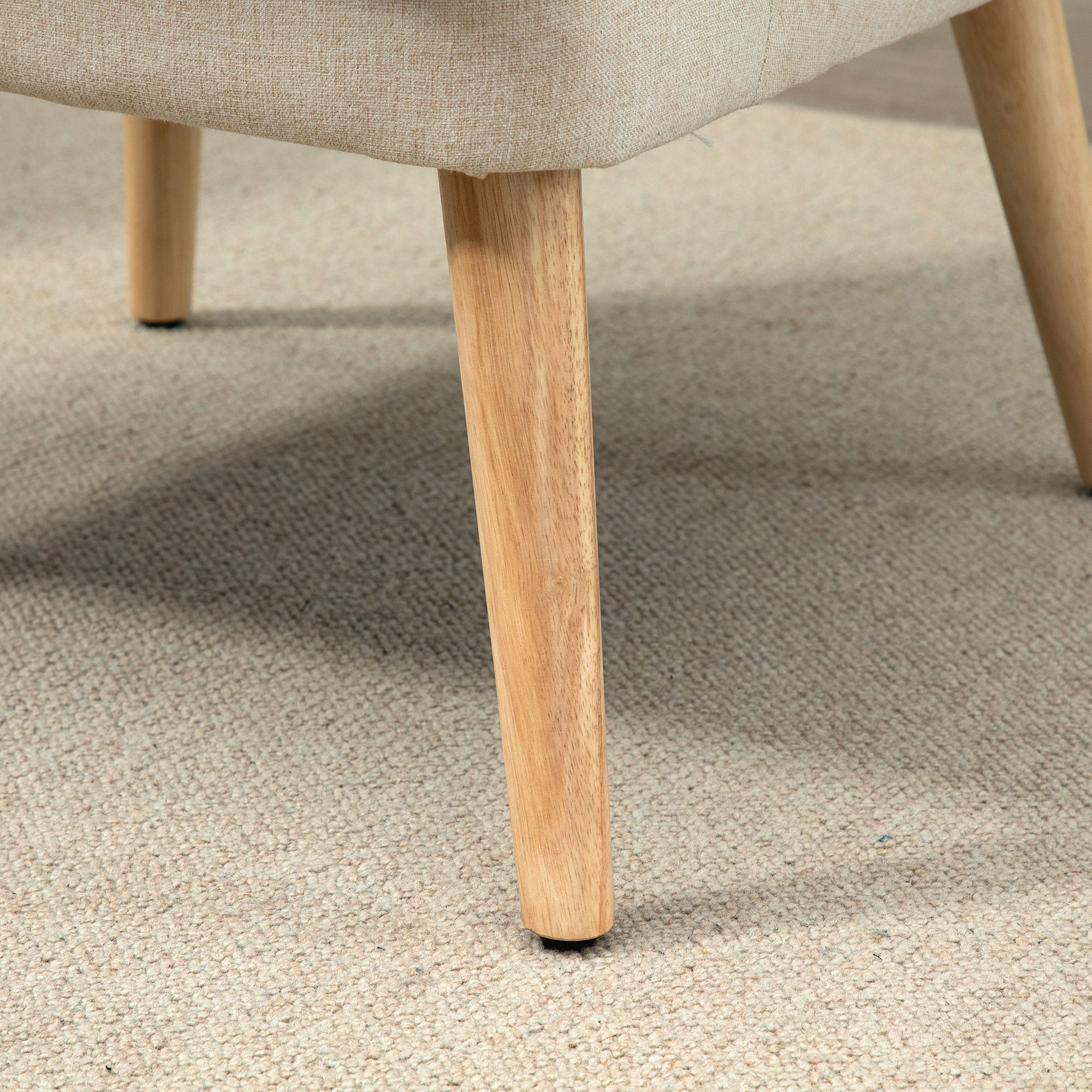 Fauteuil Scandinave Fauteuil salon confortable Fauteuil pour chambre Pieds en Bois Massif revêtement Tissu Lin beige