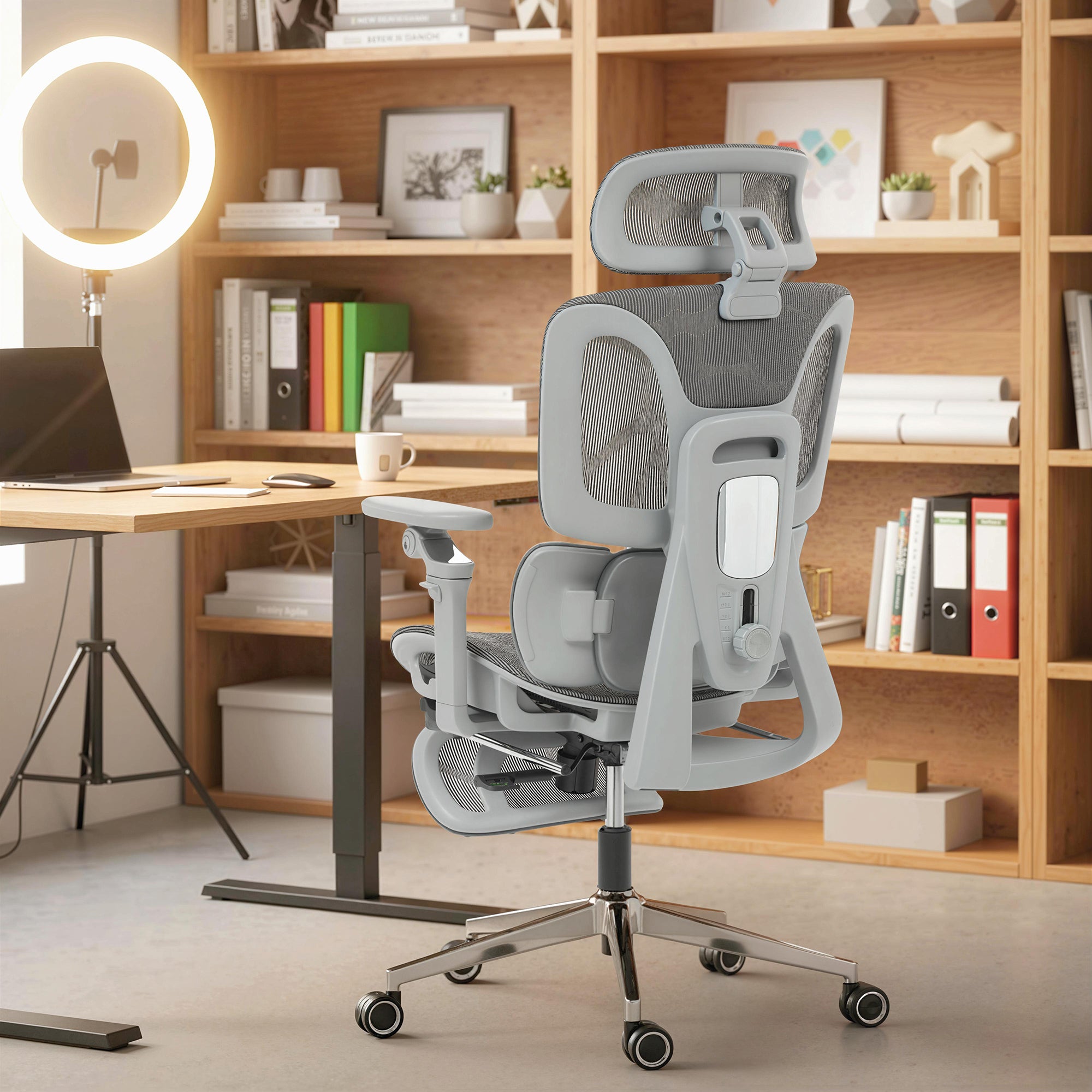 Chaise Bureau Ergonomique avec Accoudoirs 6D Appui-Tête et Profondeur d'Assise Réglables Fauteuil de Bureau en Maille Inclinable Hauteur Réglable Soutien Lombaire Adjustable Repose-Pieds Gris