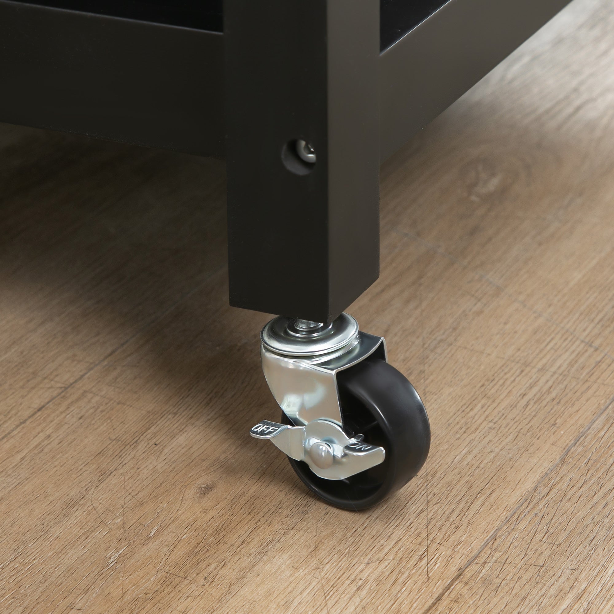 Desserte de Cuisine à roulettes Chariot de Service Style Contemporain - Porte, tiroir, 3 étagères - poignées métal Plateau Bois hévéa Noir