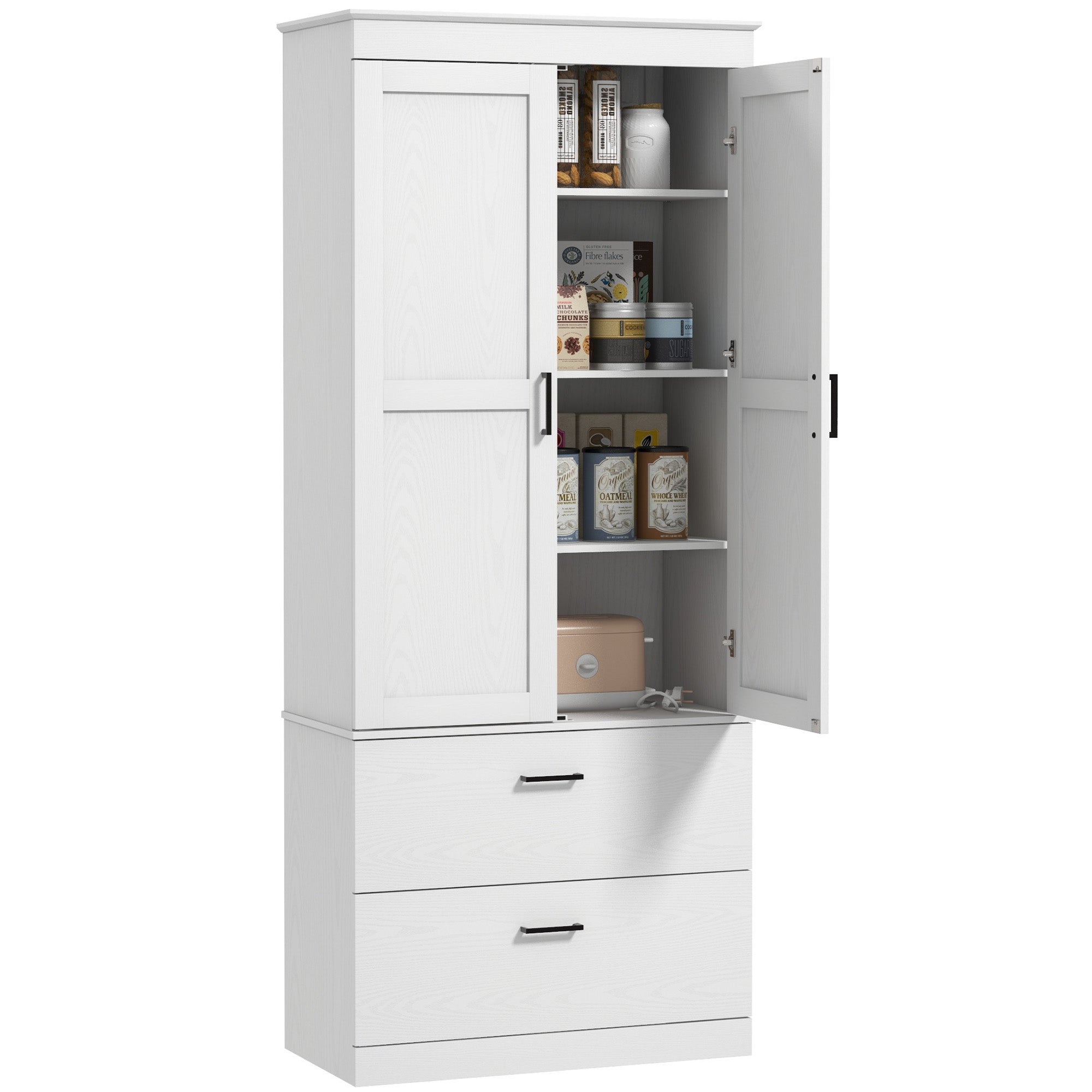 Armoire de cuisine buffet cuisine vaisselier meuble de rangement style moderne avec placard, 2 tiroirs et étagères réglables, 75 x 39 x 178 cm, gris