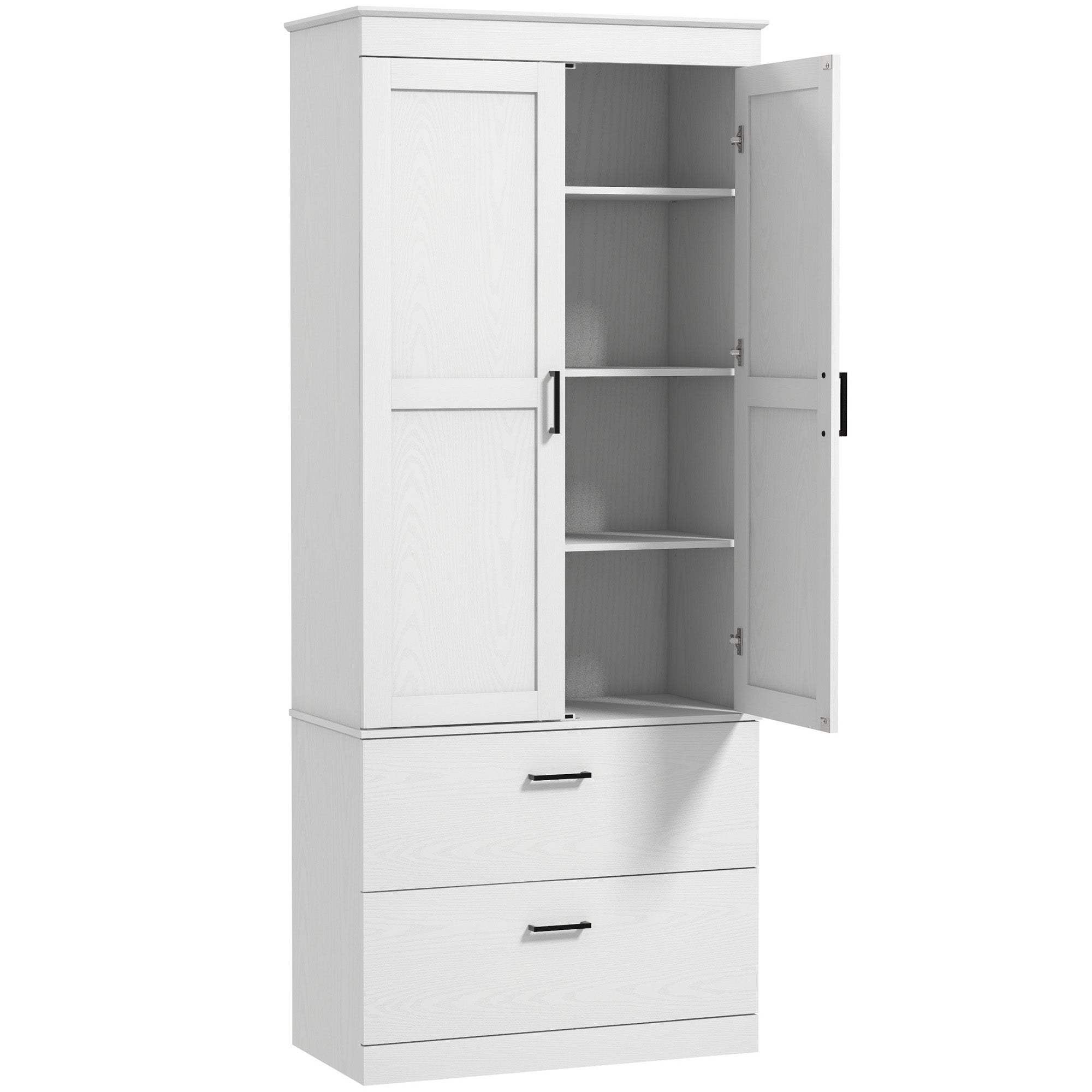 Armoire de cuisine buffet cuisine vaisselier meuble de rangement style moderne avec placard, 2 tiroirs et étagères réglables, 75 x 39 x 178 cm, gris