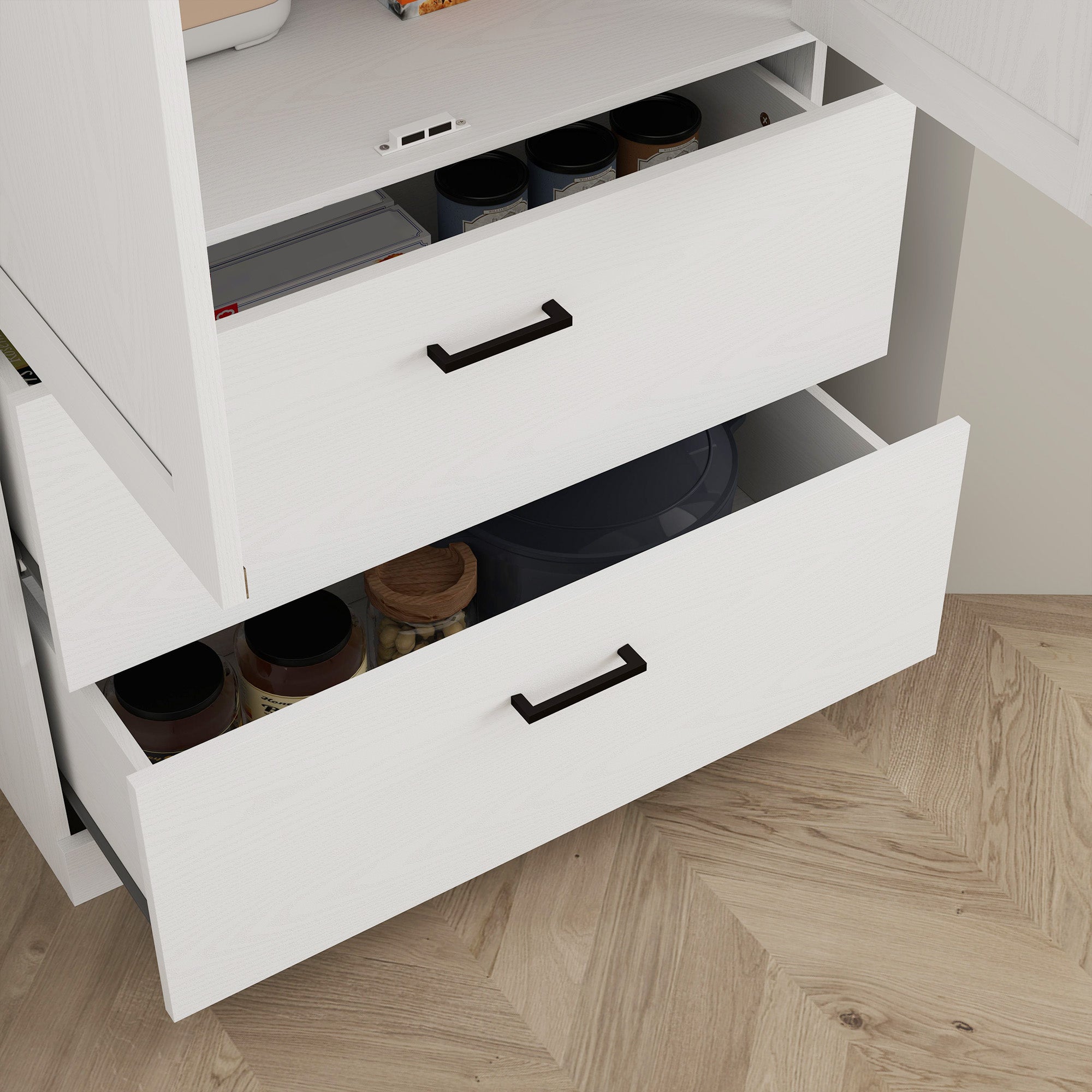 Armoire de cuisine buffet cuisine vaisselier meuble de rangement style moderne avec placard, 2 tiroirs et étagères réglables, 75 x 39 x 178 cm, gris