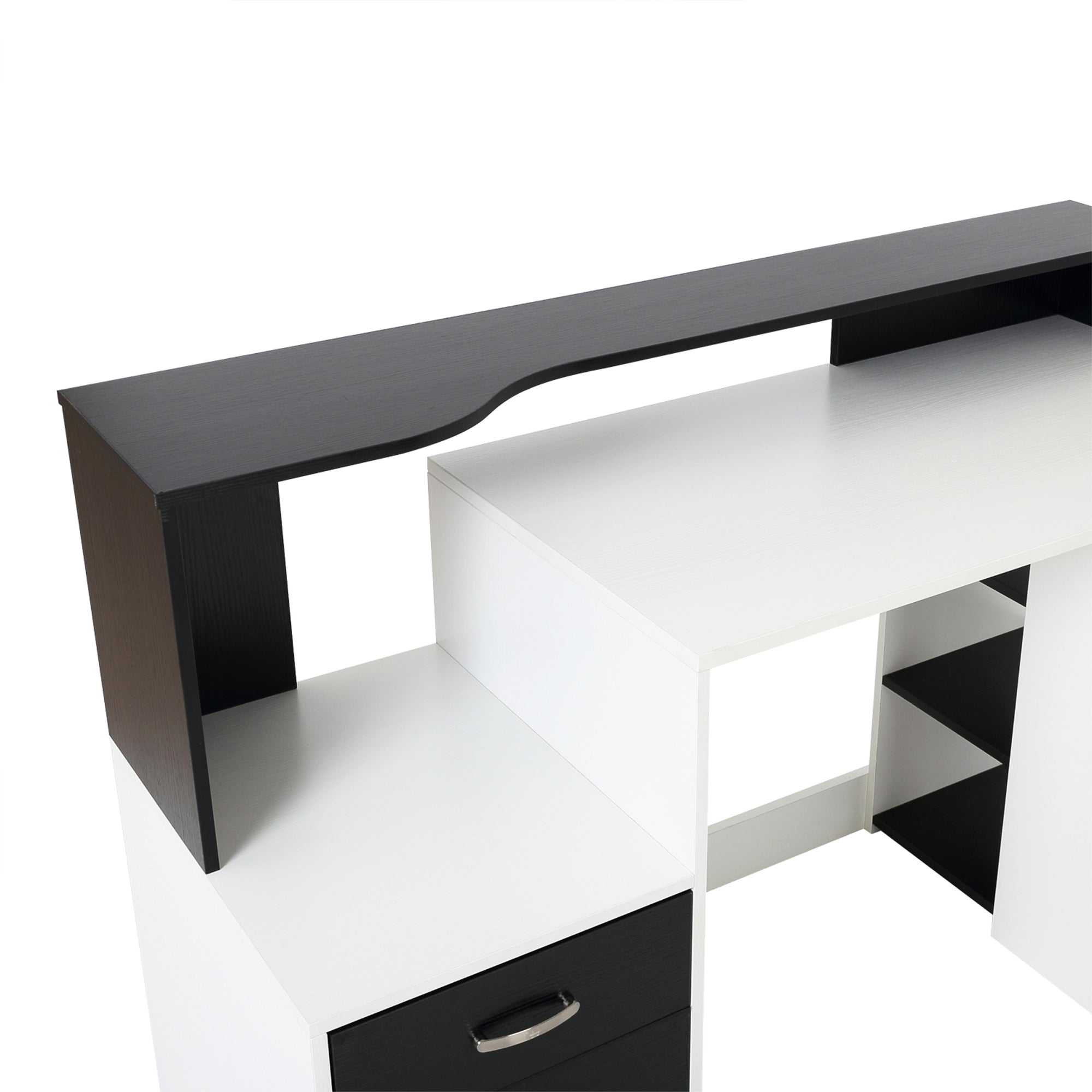 Bureau informatique Bureau avec rangement multimédia design multi-rangements 137 L x 55 l x 92 H cm noir et blanc