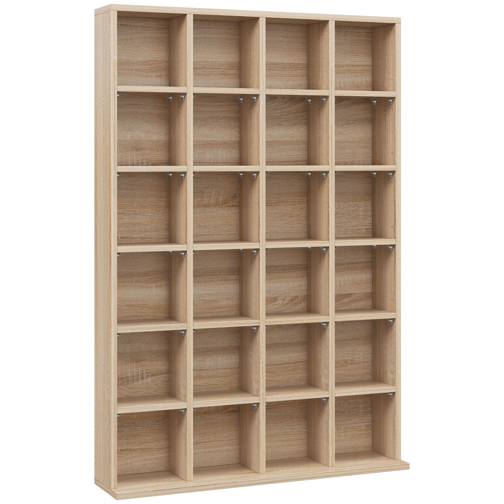 Rangements pour CD et DVD, meuble de rangement multimédia avec 24 compartiments, capacité max. 456 CD/ 336 DVD, bibliothèque en bois avec étagères réglables, 89 x 20 x 130,5 cm, bois naturel