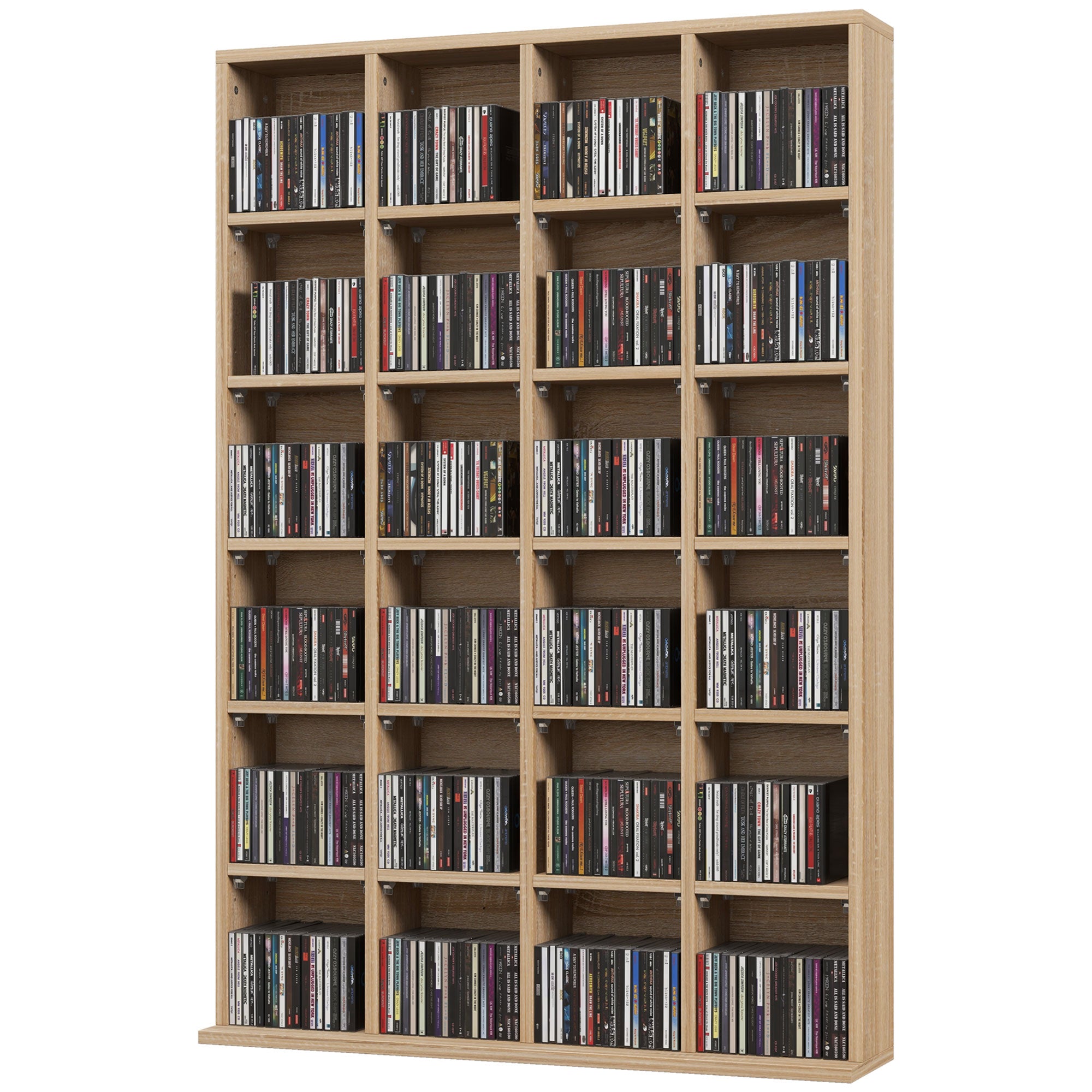 Rangements pour CD et DVD, meuble de rangement multimédia avec 24 compartiments, capacité max. 456 CD/ 336 DVD, bibliothèque en bois avec étagères réglables, 89 x 20 x 130,5 cm, bois naturel