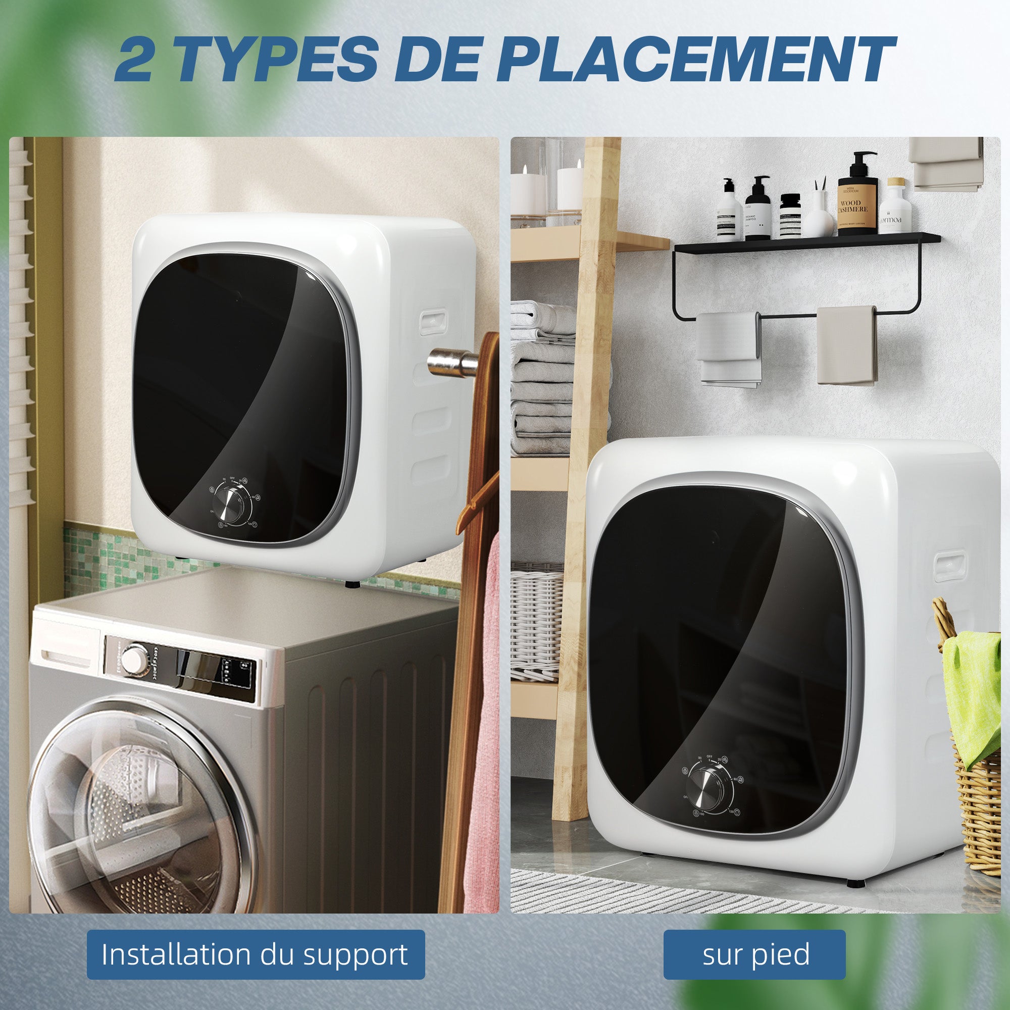 Sèche linge à évacuation compact sèche-linge électrique 800 W 4 Kg avec 5 modes de séchage, cuve en acier inoxydable, charge frontale, pour appartement, maison, camping-cars, blanc