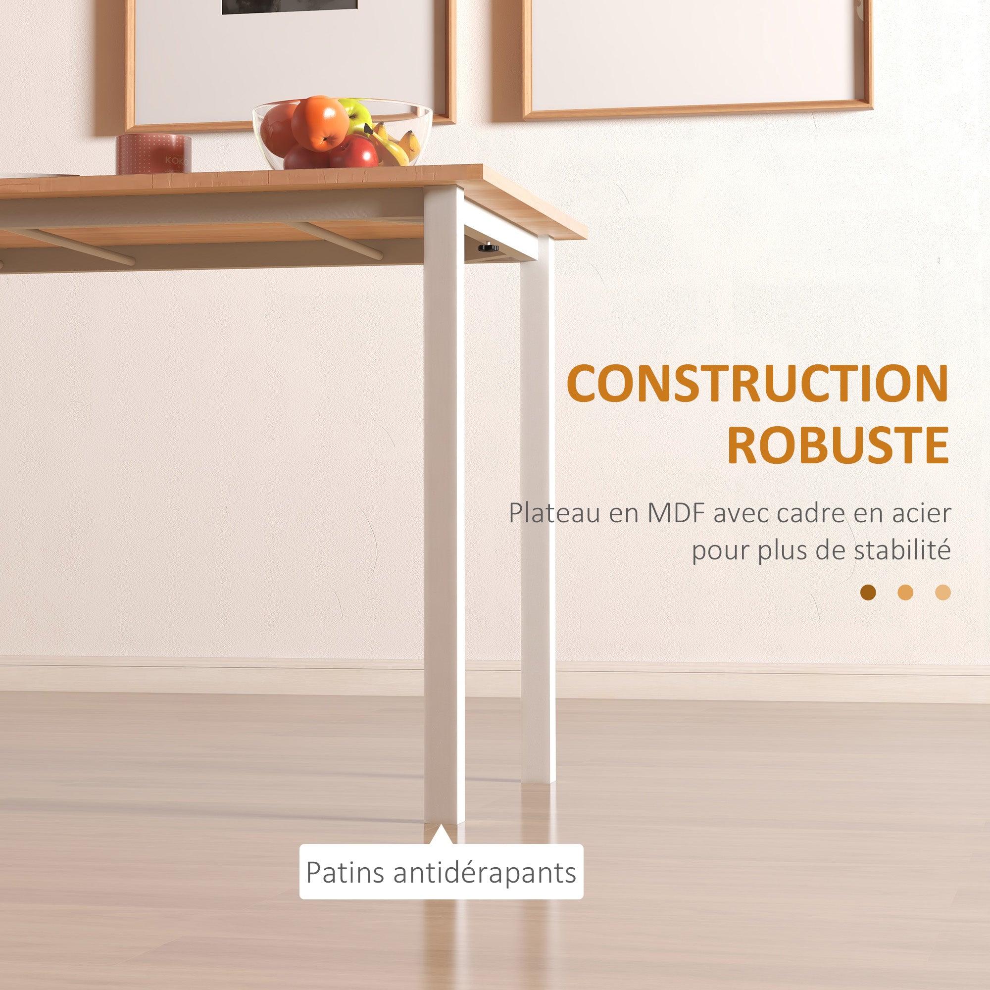 Table à manger extensible table de cuisine design moderne avec grand plateau 6 personnes cadre en acier marron