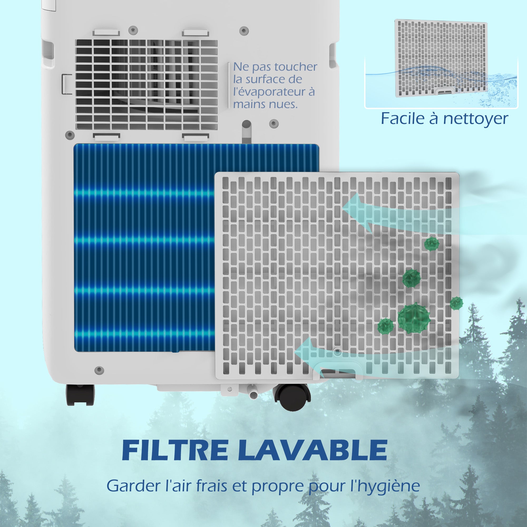 Climatiseur mobile 7000BTU 2kW, climatiseur portable 5 en 1 refroidissement, déshumidificateur, ventilateur, auto, mode nuit, télécommande, 2 vitesses, minuteur 24H, écran LED, 25m², classe A