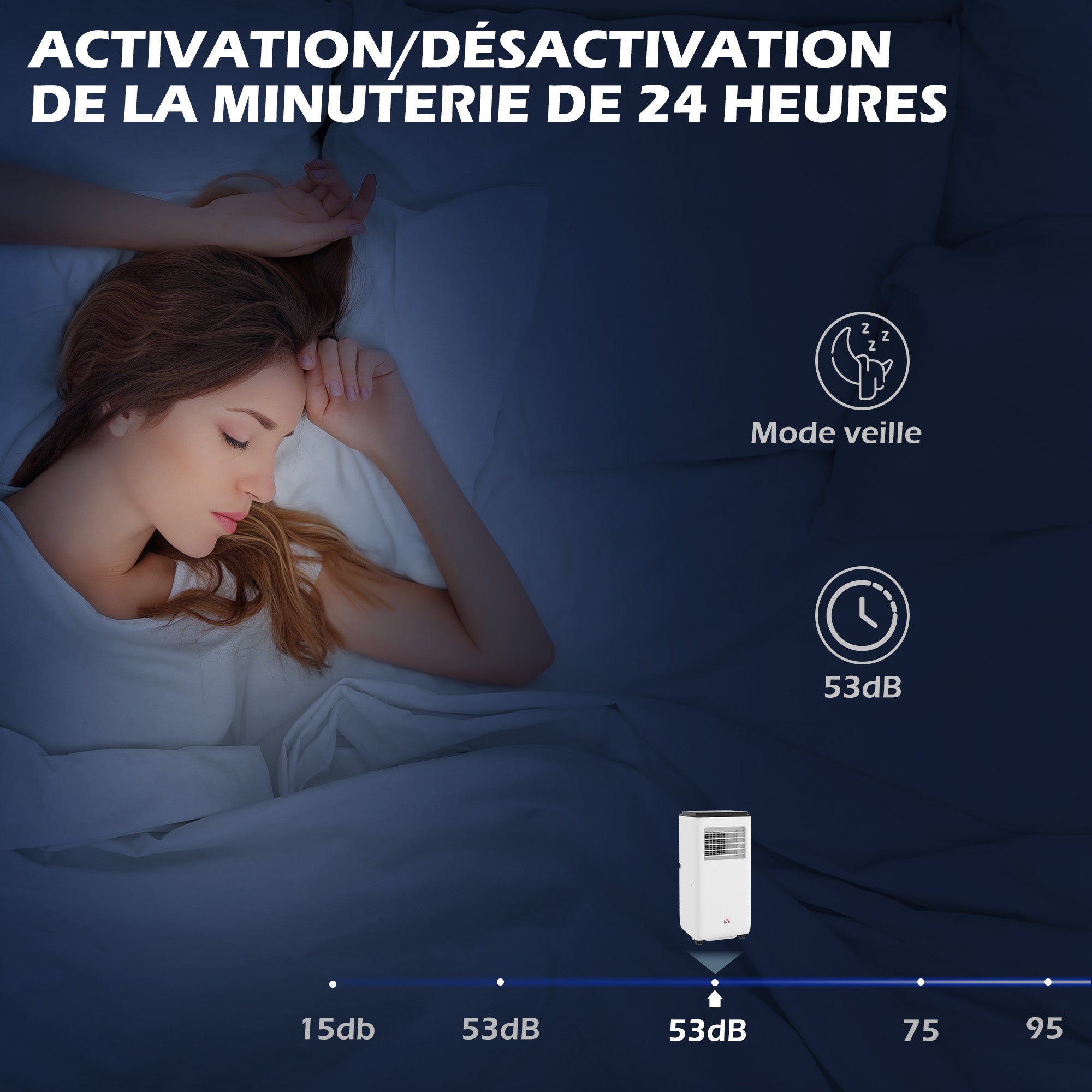Climatiseur mobile 7000BTU 2kW, climatiseur portable 5 en 1 refroidissement, déshumidificateur, ventilateur, auto, mode nuit, télécommande, 2 vitesses, minuteur 24H, écran LED, 25m², classe A