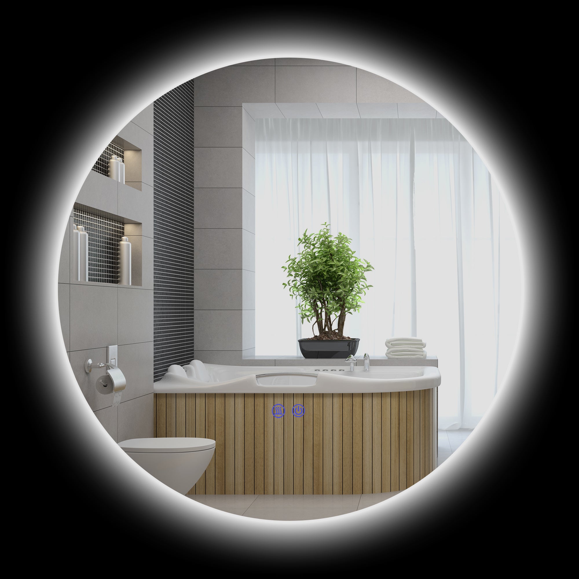 Miroir rond lumineux LED miroir mural de salle de bain 60 cm avec éclairage interrupteur tactile système antibuée luminosité réglable 29 W blanc et argent