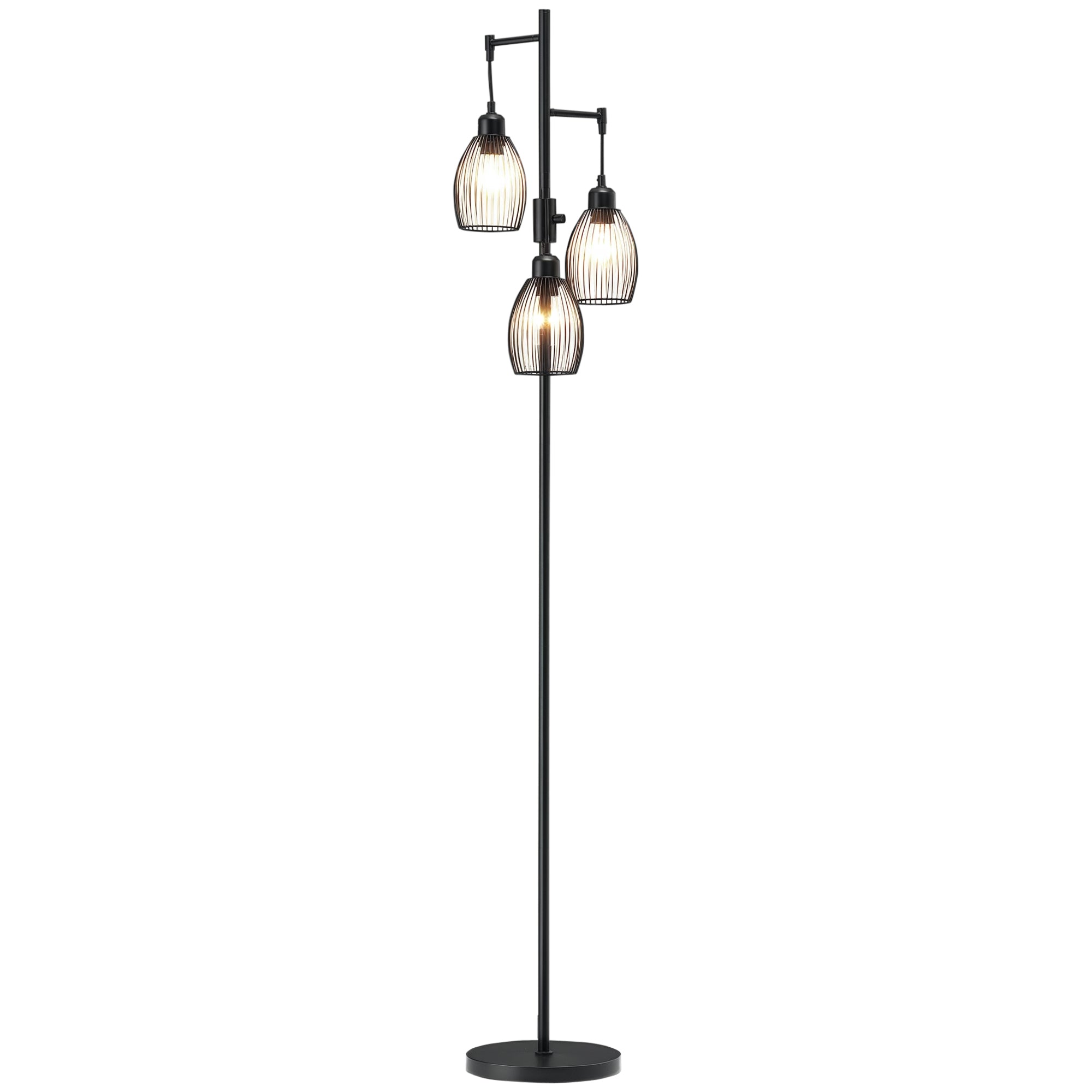 Lampadaire style industriel 40 W max. 3 abat-jours en métal filaire luminosité réglable - ampoule E27 - noir