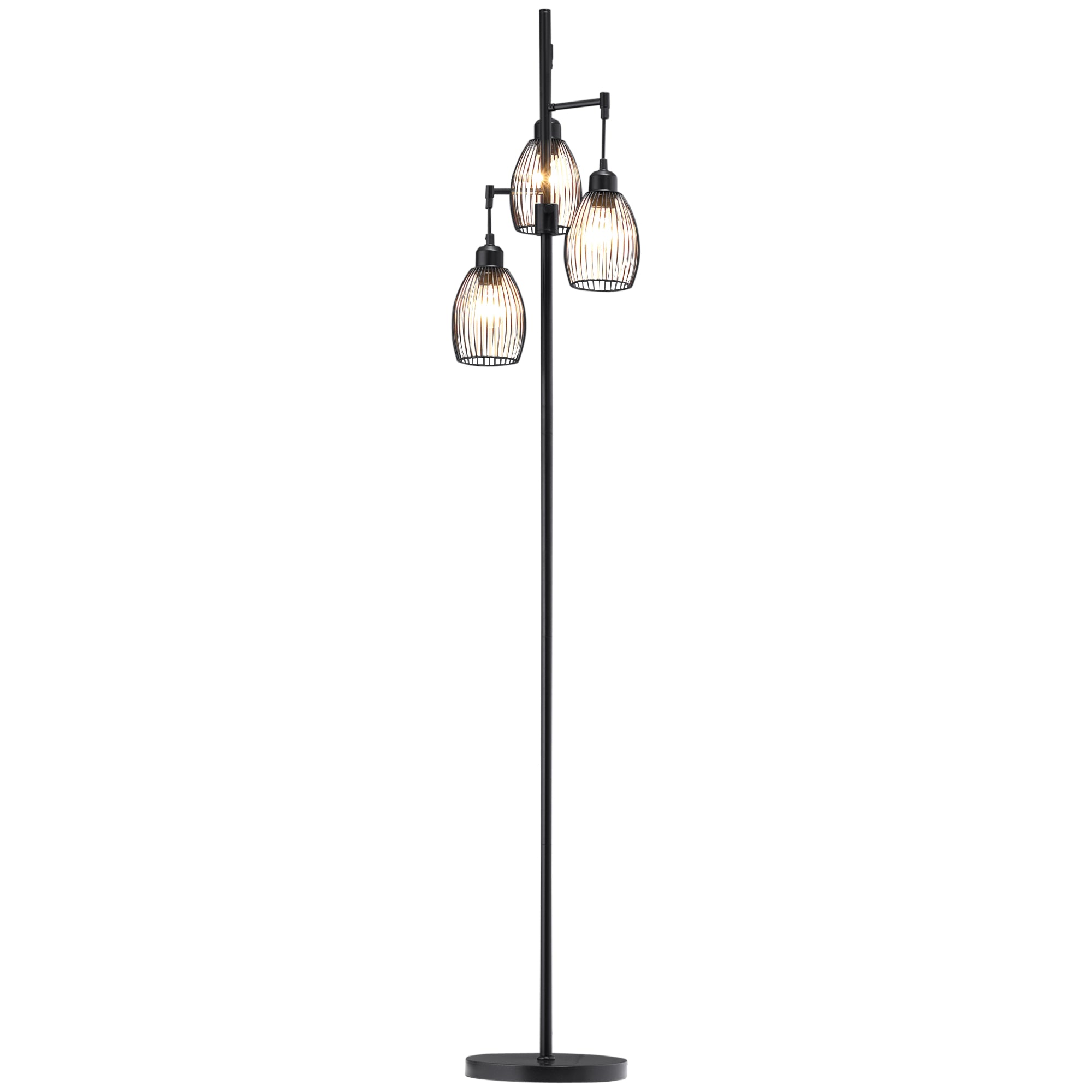 Lampadaire style industriel 40 W max. 3 abat-jours en métal filaire luminosité réglable - ampoule E27 - noir