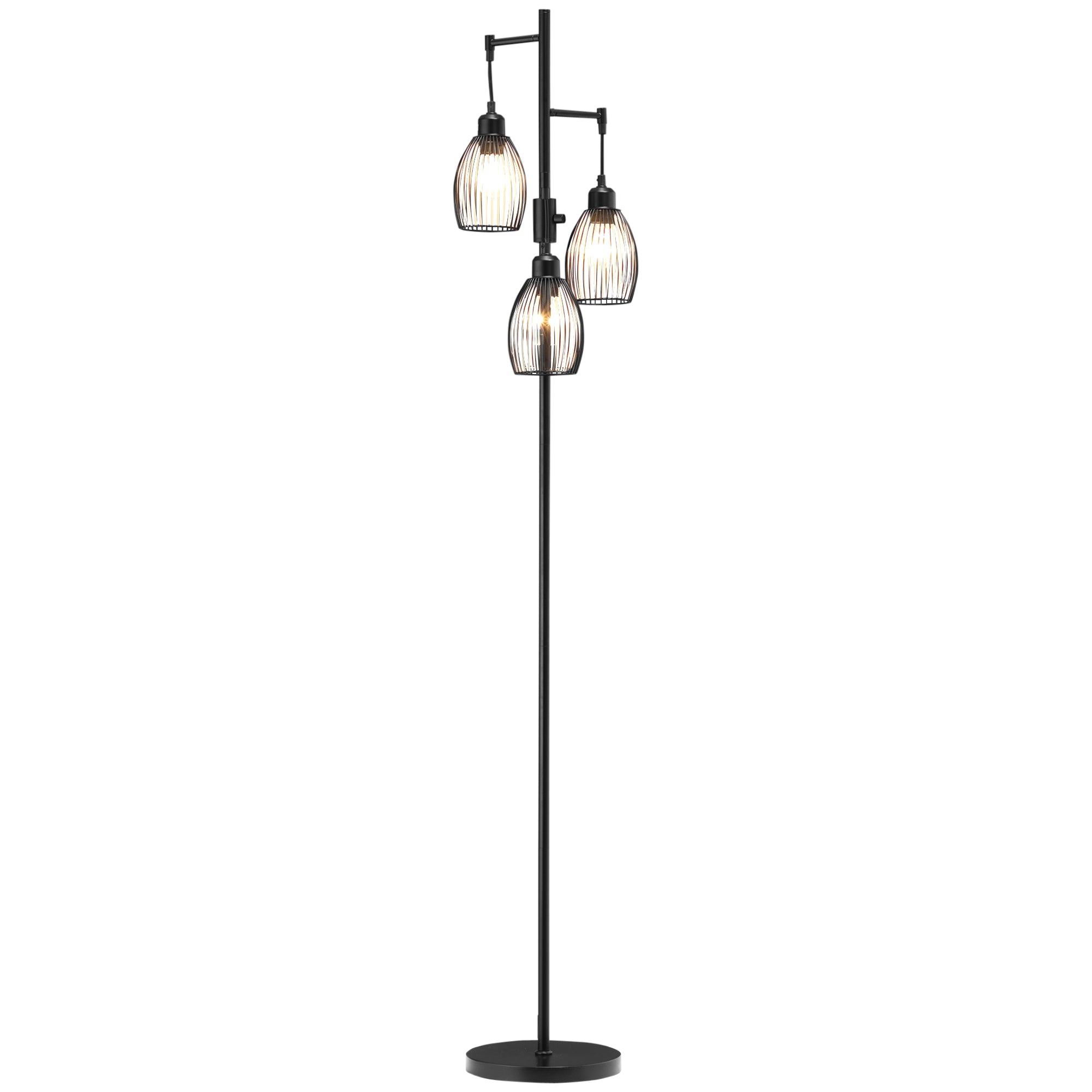 Lampadaire style industriel 40 W max. 3 abat-jours en métal filaire luminosité réglable - ampoule E27 - noir