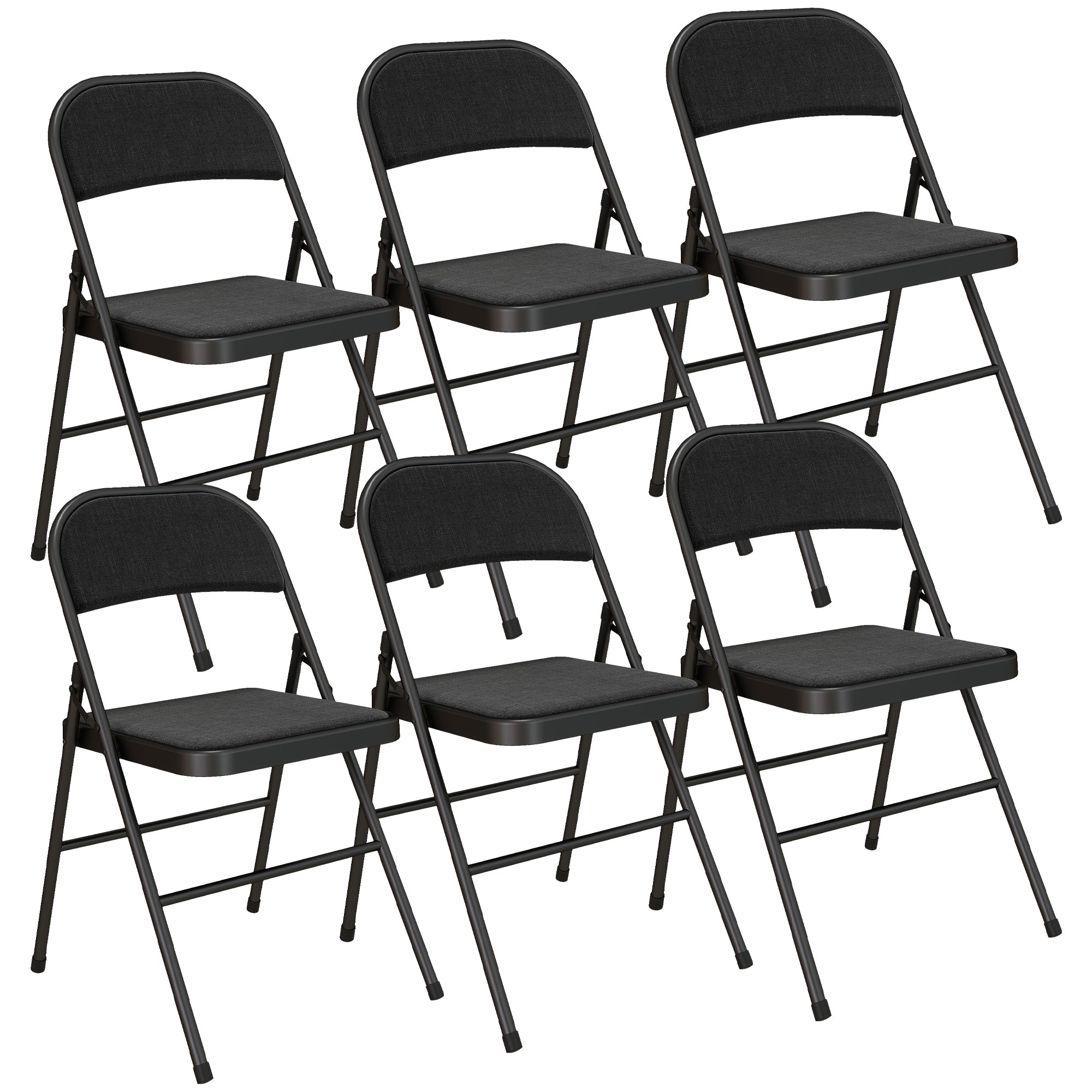 Lot de 6 chaises pliantes chaises de salle à manger portables chaise pliable d'intérieur avec coussin en lin et cadre en acier 45 x 46 x 78 cm noir