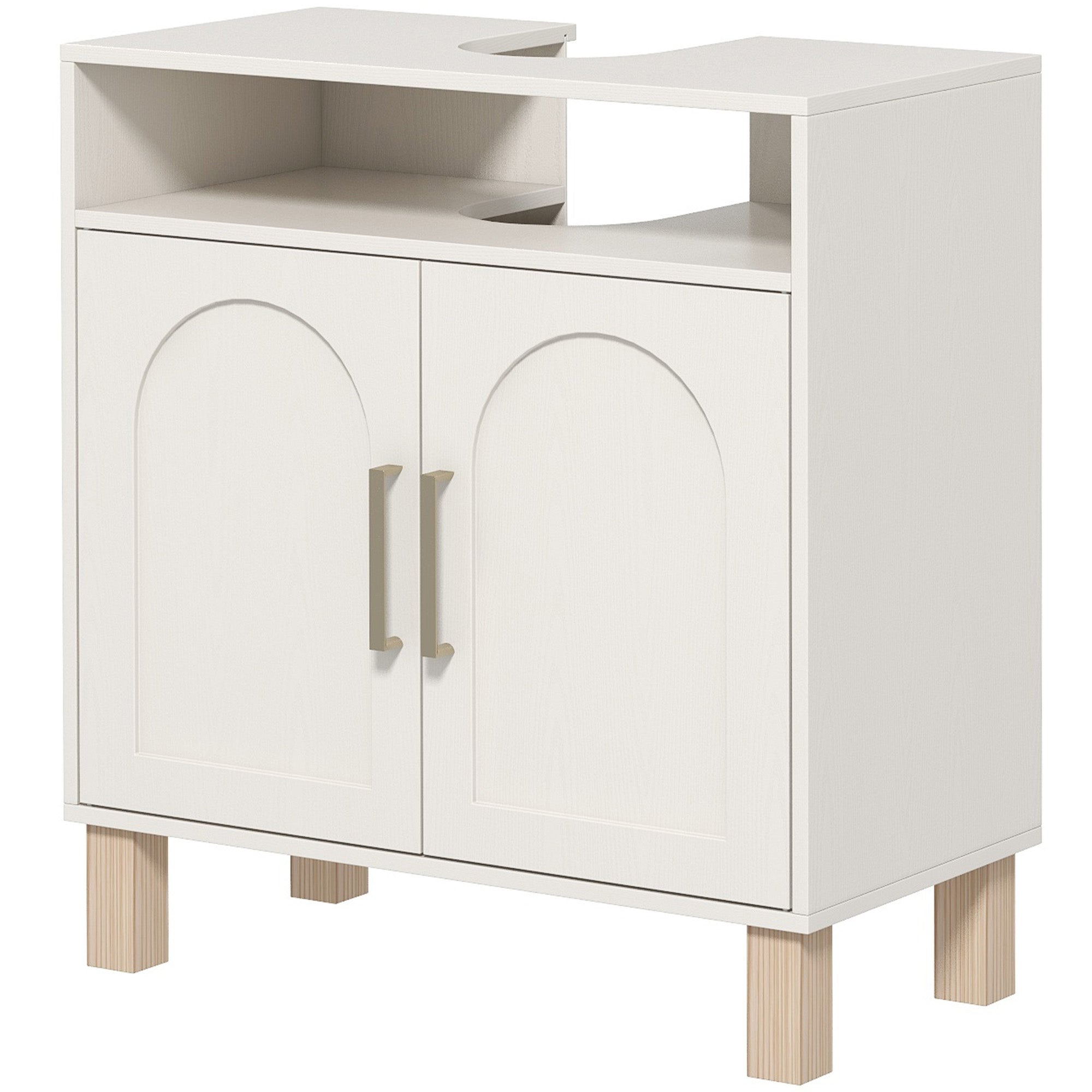 Meuble salle de bain sous lavabo, meuble sous lavabo, étagère ouverte placard 2 portes magnétiques avec étagère réglable, 60 x 30 x 63 cm, blanc