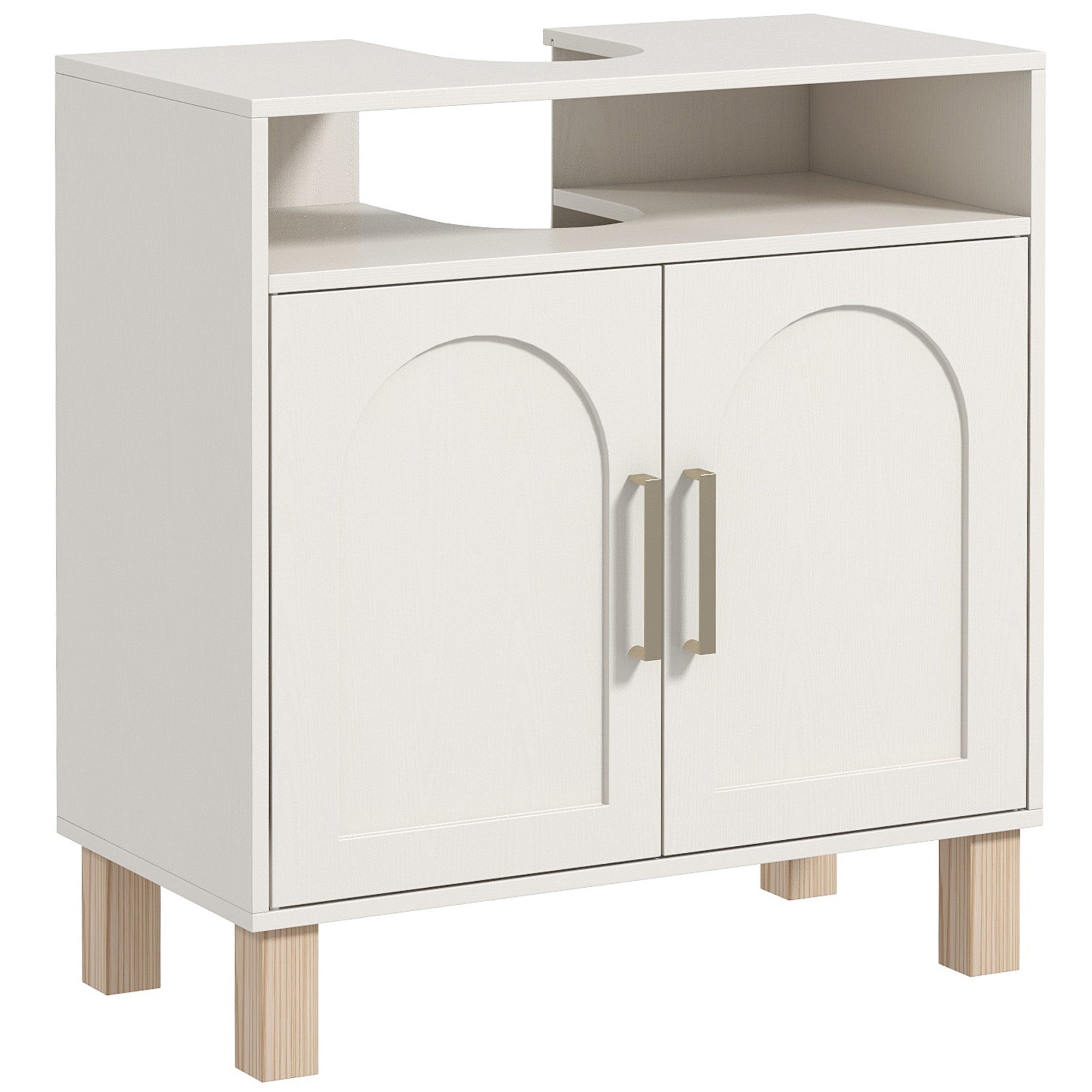 Meuble salle de bain sous lavabo, meuble sous lavabo, étagère ouverte placard 2 portes magnétiques avec étagère réglable, 60 x 30 x 63 cm, blanc
