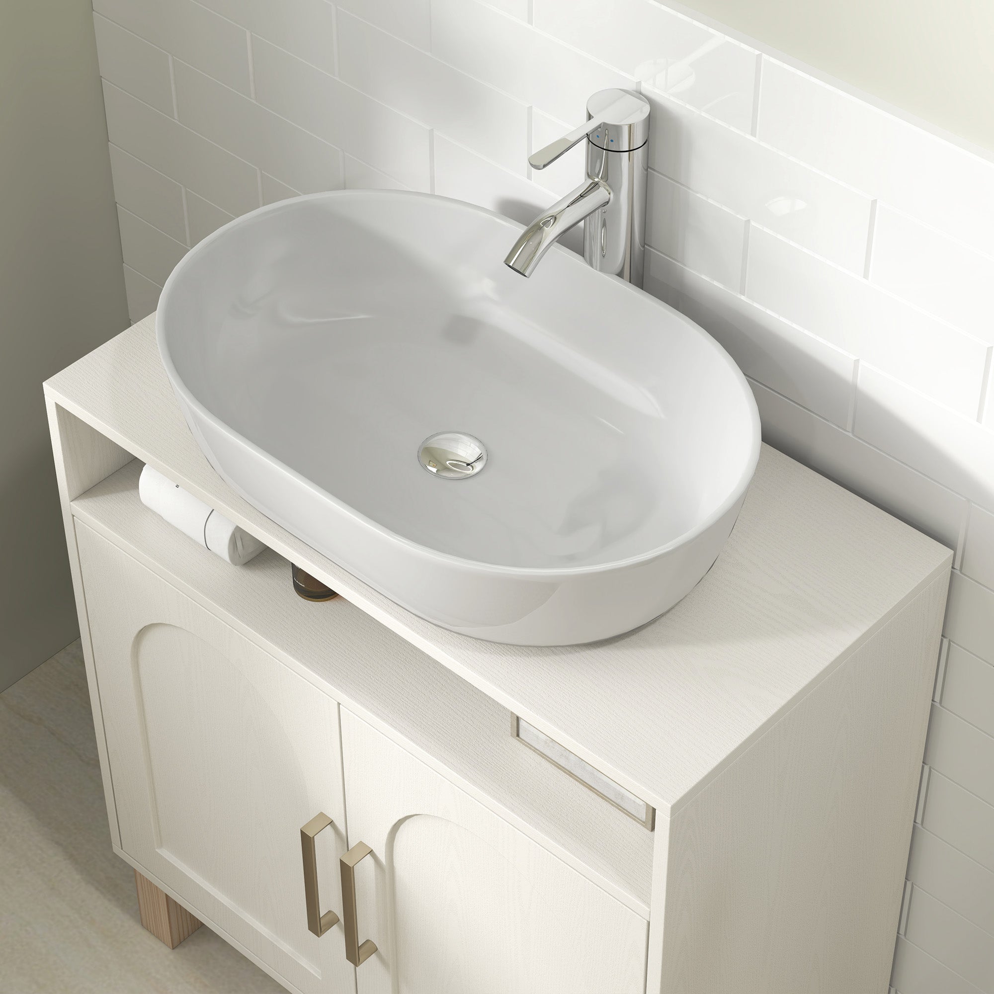 Meuble salle de bain sous lavabo, meuble sous lavabo, étagère ouverte placard 2 portes magnétiques avec étagère réglable, 60 x 30 x 63 cm, blanc