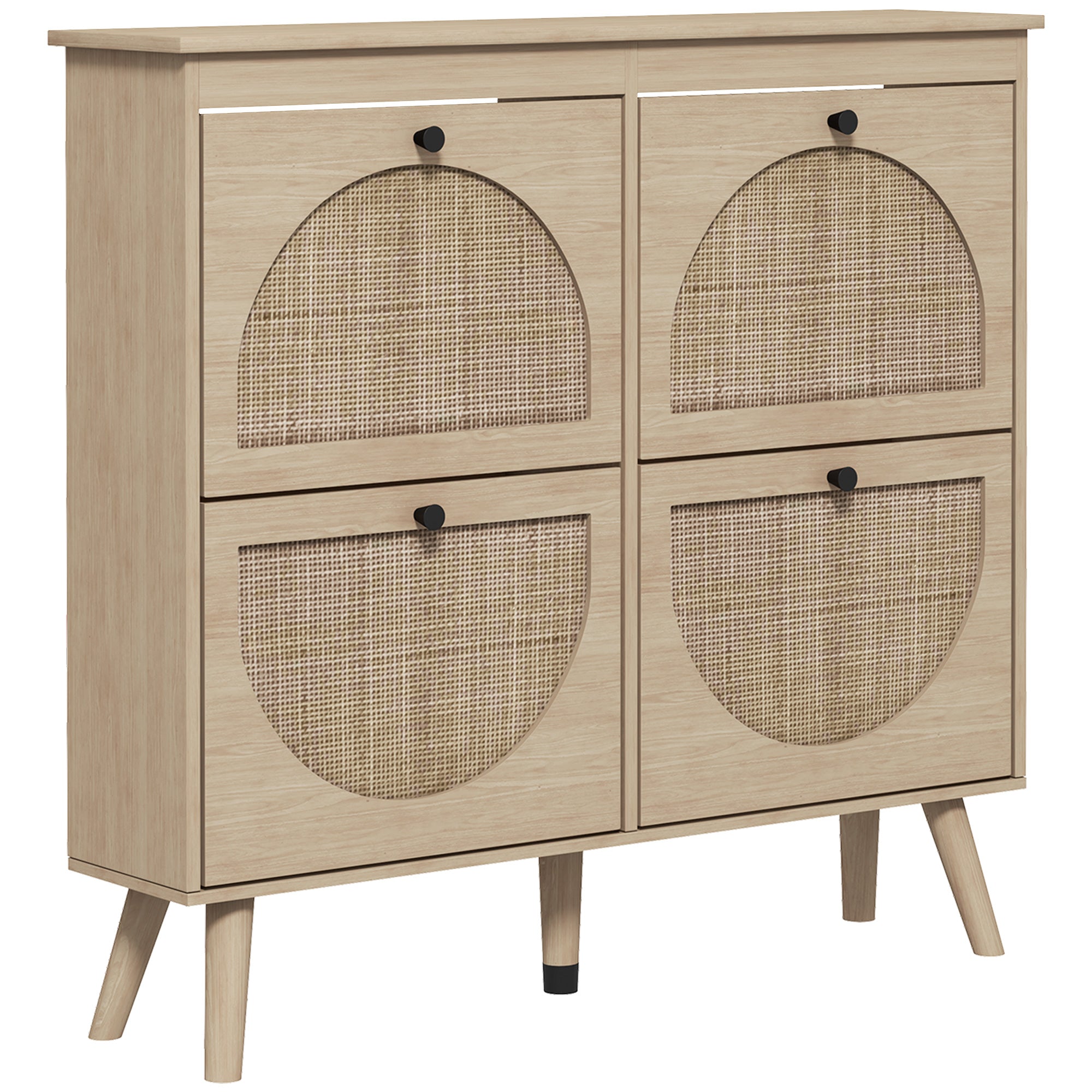 Meuble à chaussures armoire à chaussures 4 abattants 20 paires avec étagère réglable style bohème pieds en bois massif 105 x 24 x 97,5 cm naturel