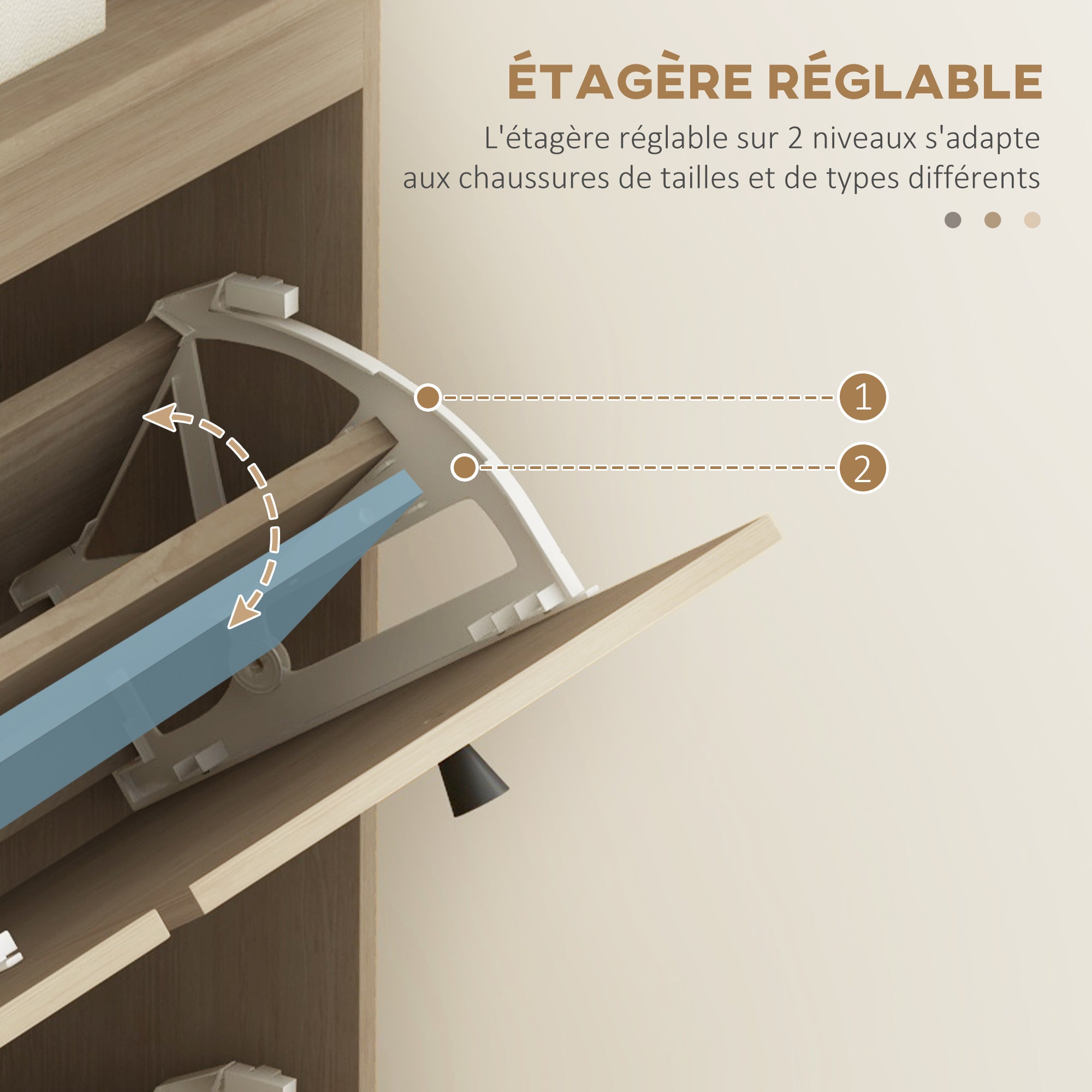 Meuble à chaussures armoire à chaussures 4 abattants 20 paires avec étagère réglable style bohème pieds en bois massif 105 x 24 x 97,5 cm naturel