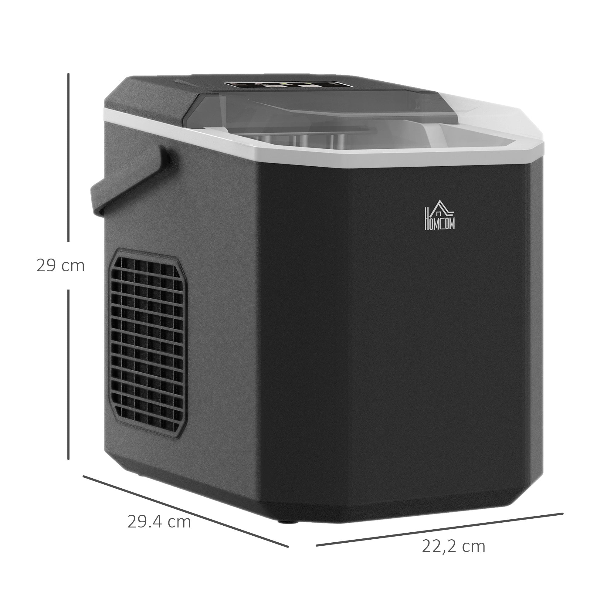 Machine à glaçons autonettoyante, 12kg en 24h, 9 glaçons en 6-13 minutes, ice maker Portable Avec Poignée, panier et pelle, pour la maison/cuisine/camping, noir