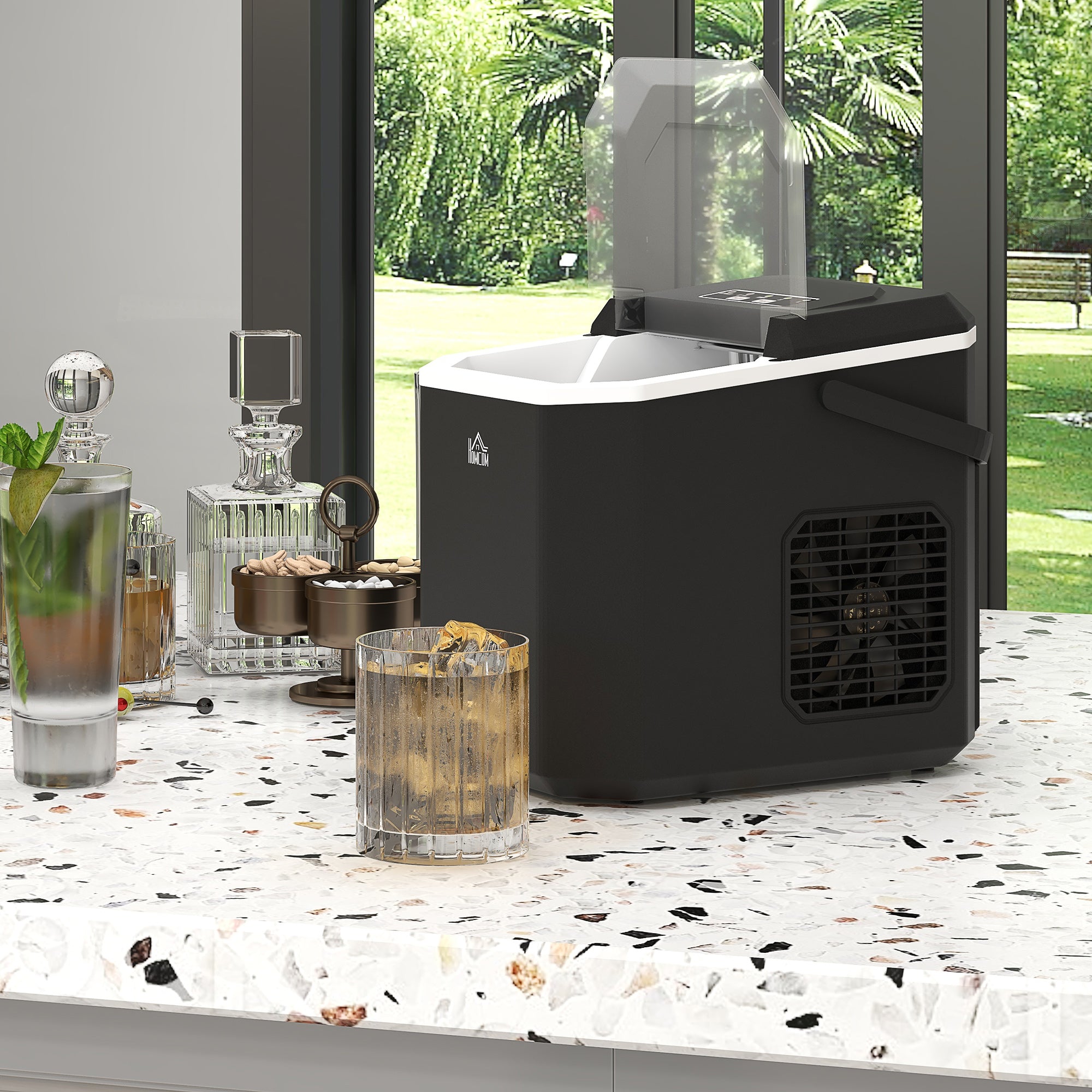 Machine à glaçons autonettoyante, 12kg en 24h, 9 glaçons en 6-13 minutes, ice maker Portable Avec Poignée, panier et pelle, pour la maison/cuisine/camping, noir