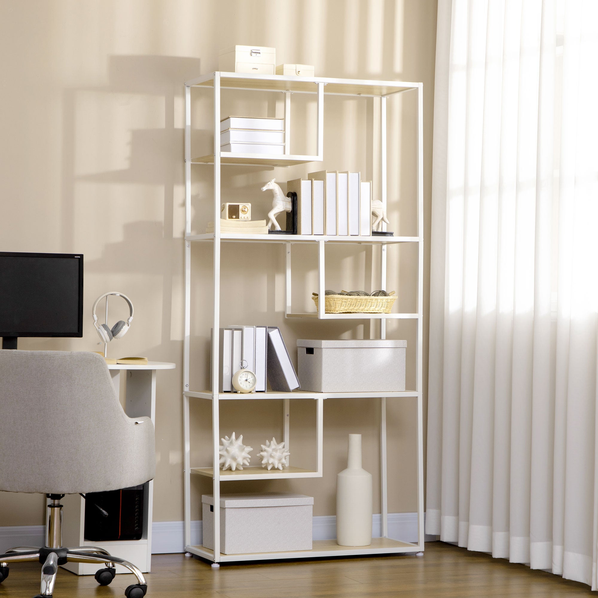 Bibliothèque étagère de rangement à 7 niveaux cadre en acier style industriel pour salon chambre cuisine - 83 x 34 x 180 cm