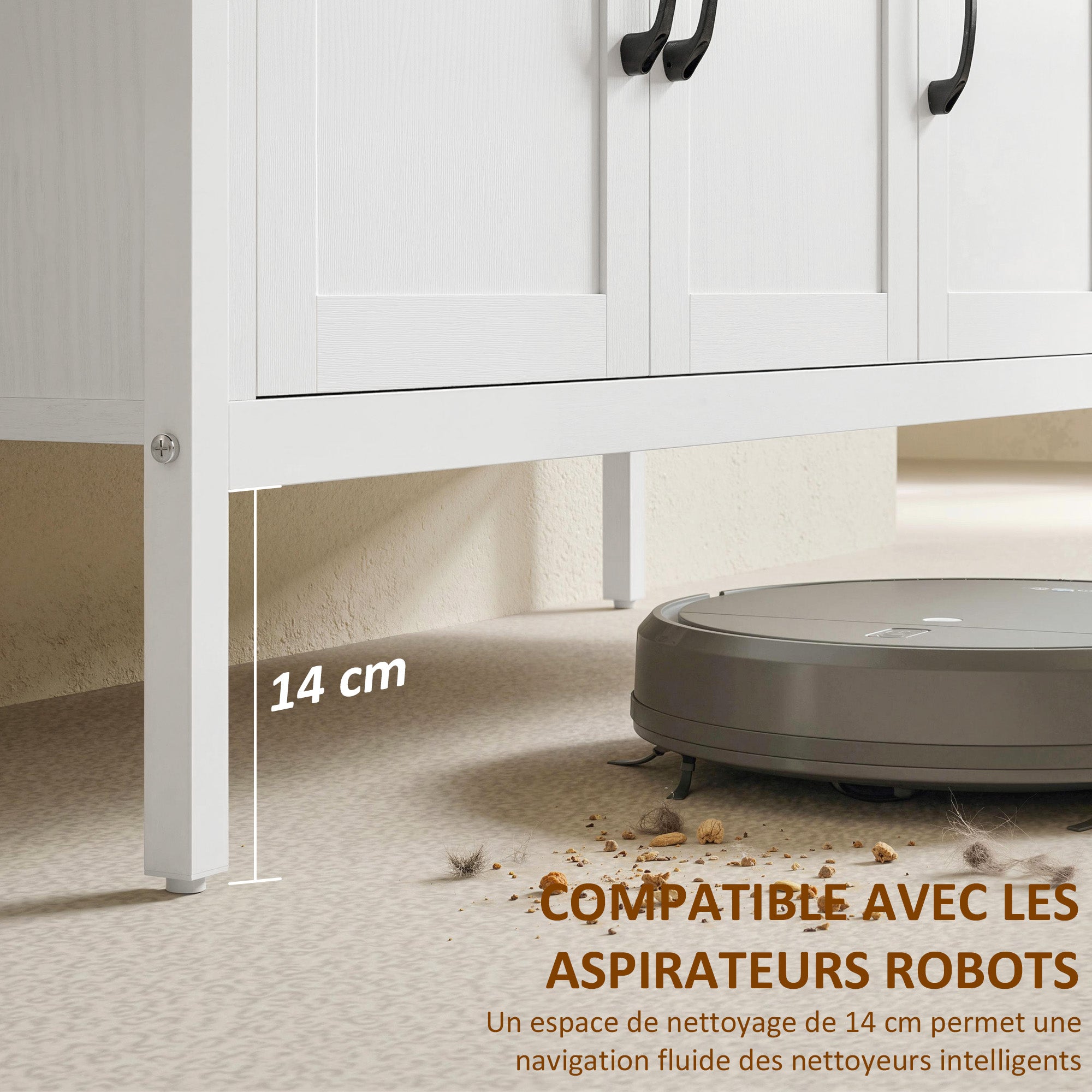 Buffet Cuisine, Meuble de Rangement avec 3 Portes, 3 Tiroirs, Compartiment Ouvert et Étagères Réglables, Style Moderne, pour Salon et Chambre, 95 x 35 x 88 cm, Blanc