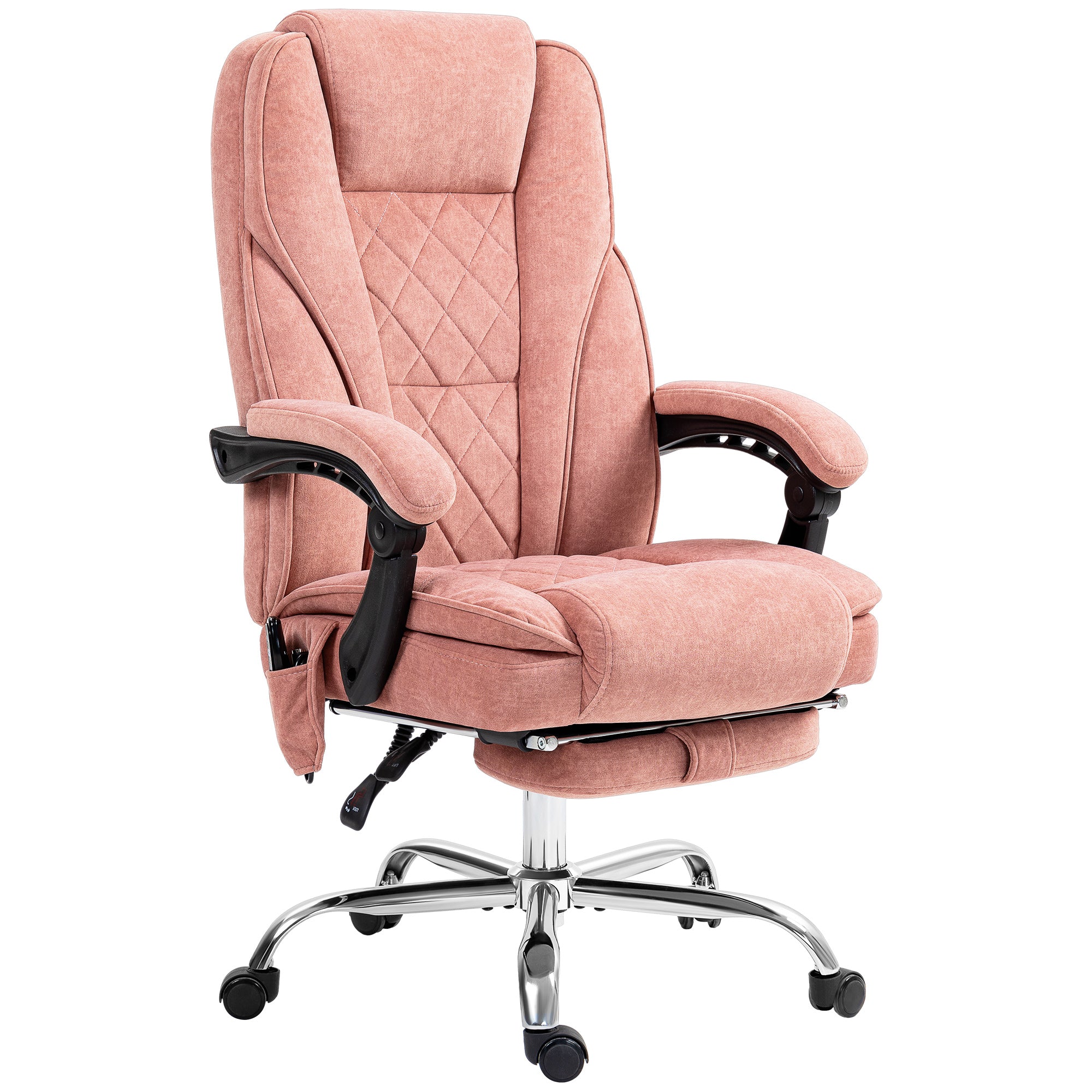 Fauteuil de bureau massant et chauffant chaise de bureau chaise ergonomique avec hauteur réglable dossier inclinable télécommande filaire repose-pieds rétractable et pivotant 360° rose