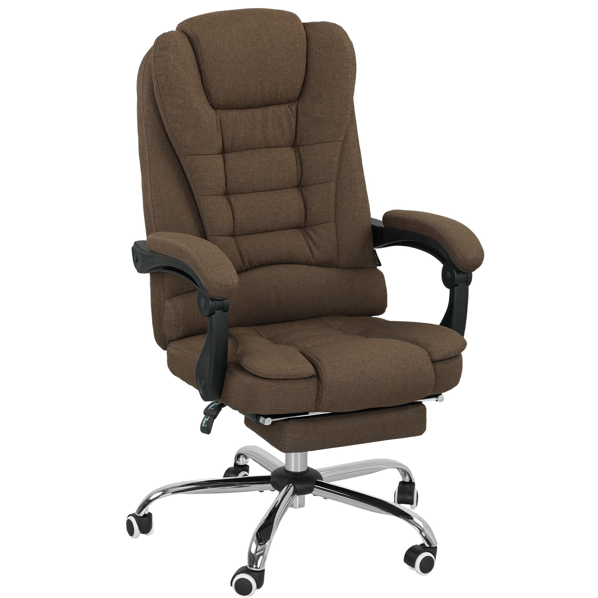 Fauteuil de bureau, chaise de bureau ergonomique avec hauteur réglable, dossier inclinable et repose-pied, tissu aspect lin, pour chambre, télétravail, charge 120 Kg, marron